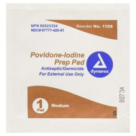 PVP Prep Pad Dynarex 10% Strength Povidone-Iodine Individual Packet Medium NonSterile,Packaging Type- Box