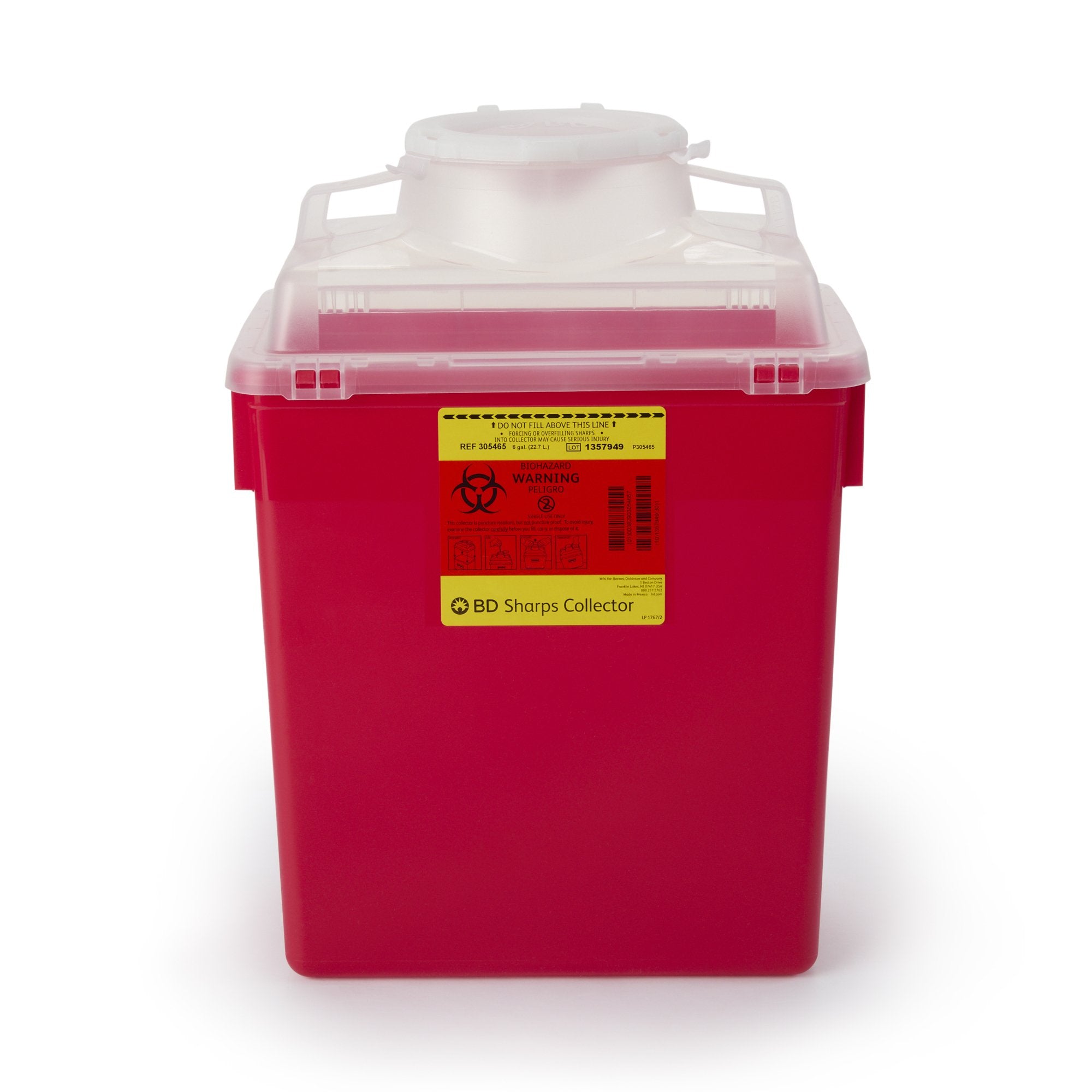Sharps Container BD Red Base 17-1/2 X 12-4/5 X 8-4/5 Inch Vertical Entry 6 Gallon
