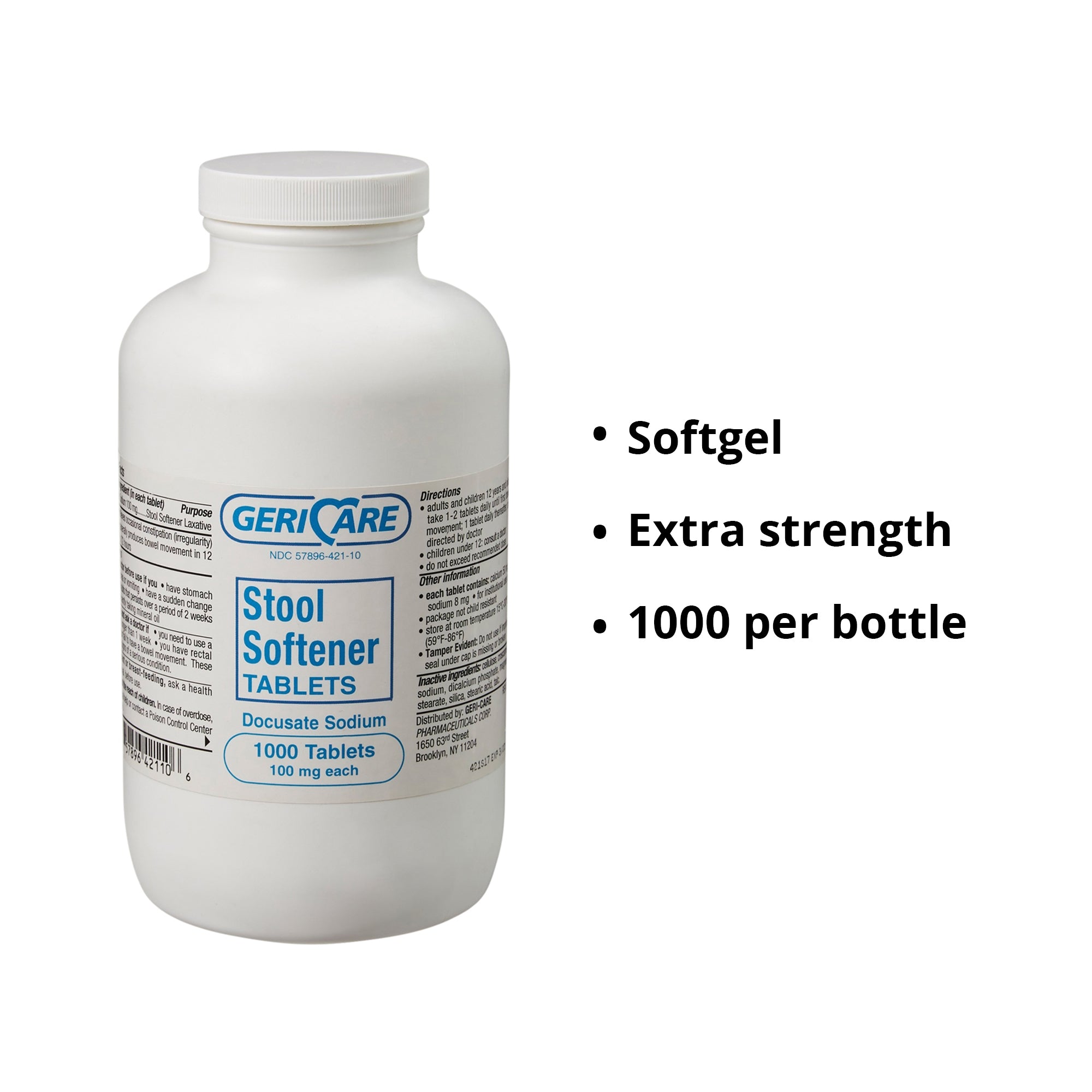 Stool Softener Geri-Care Tablet 1,000 per Bottle 100 mg Strength Docusate Sodium, Packaging Type- Case