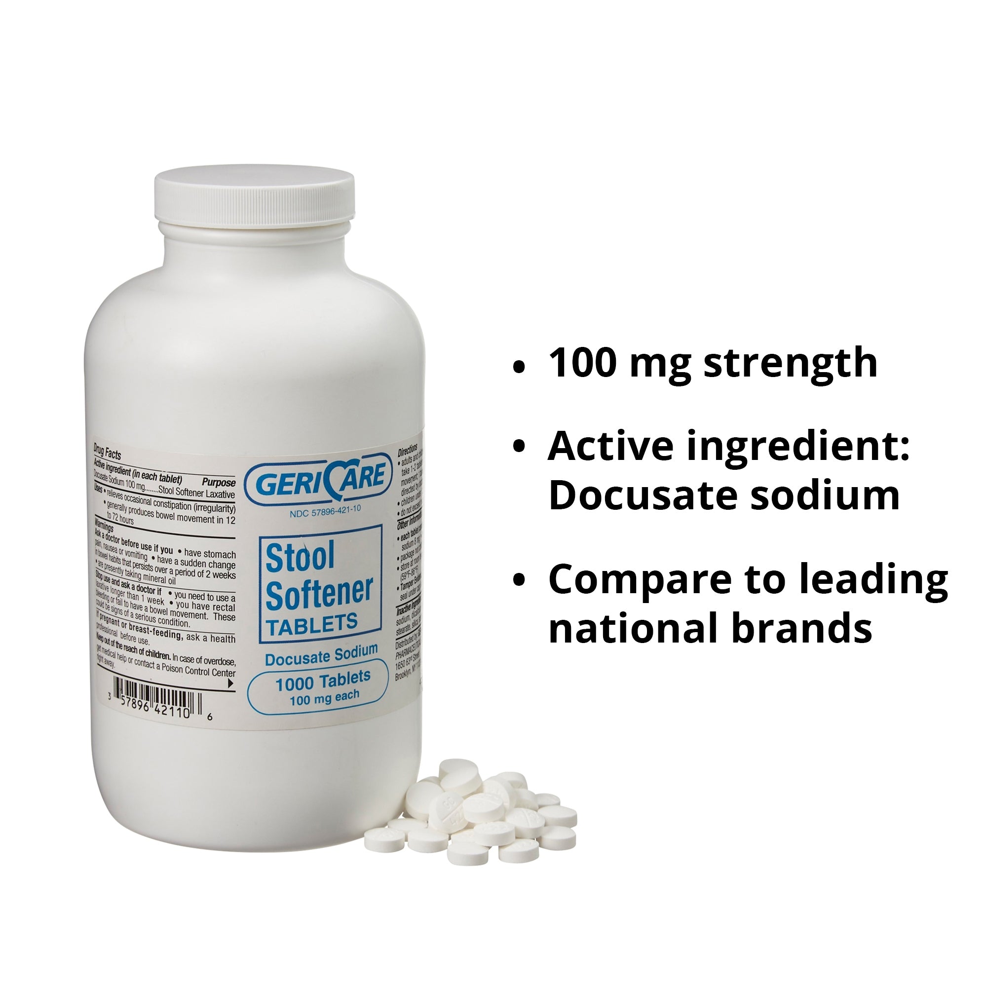 Stool Softener Geri-Care Tablet 1,000 per Bottle 100 mg Strength Docusate Sodium, Packaging Type- Case