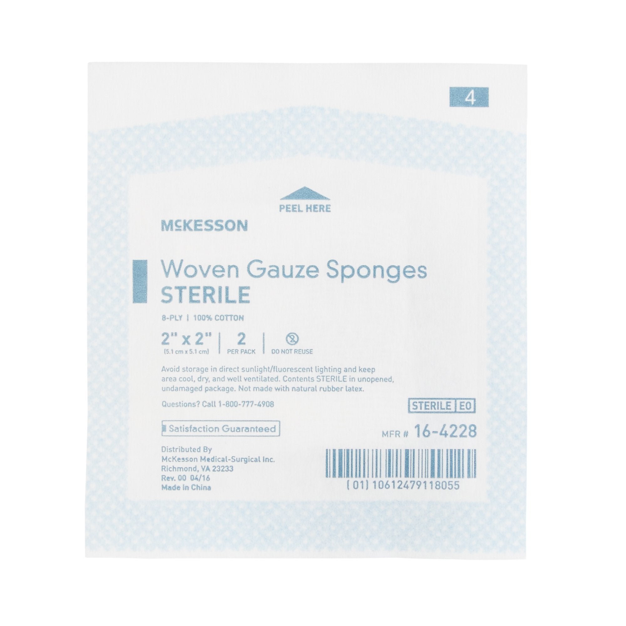 Gauze Sponge McKesson 2 X 2 Inch 8-Ply Sterile 2 per Pack, Packaging Type- Case