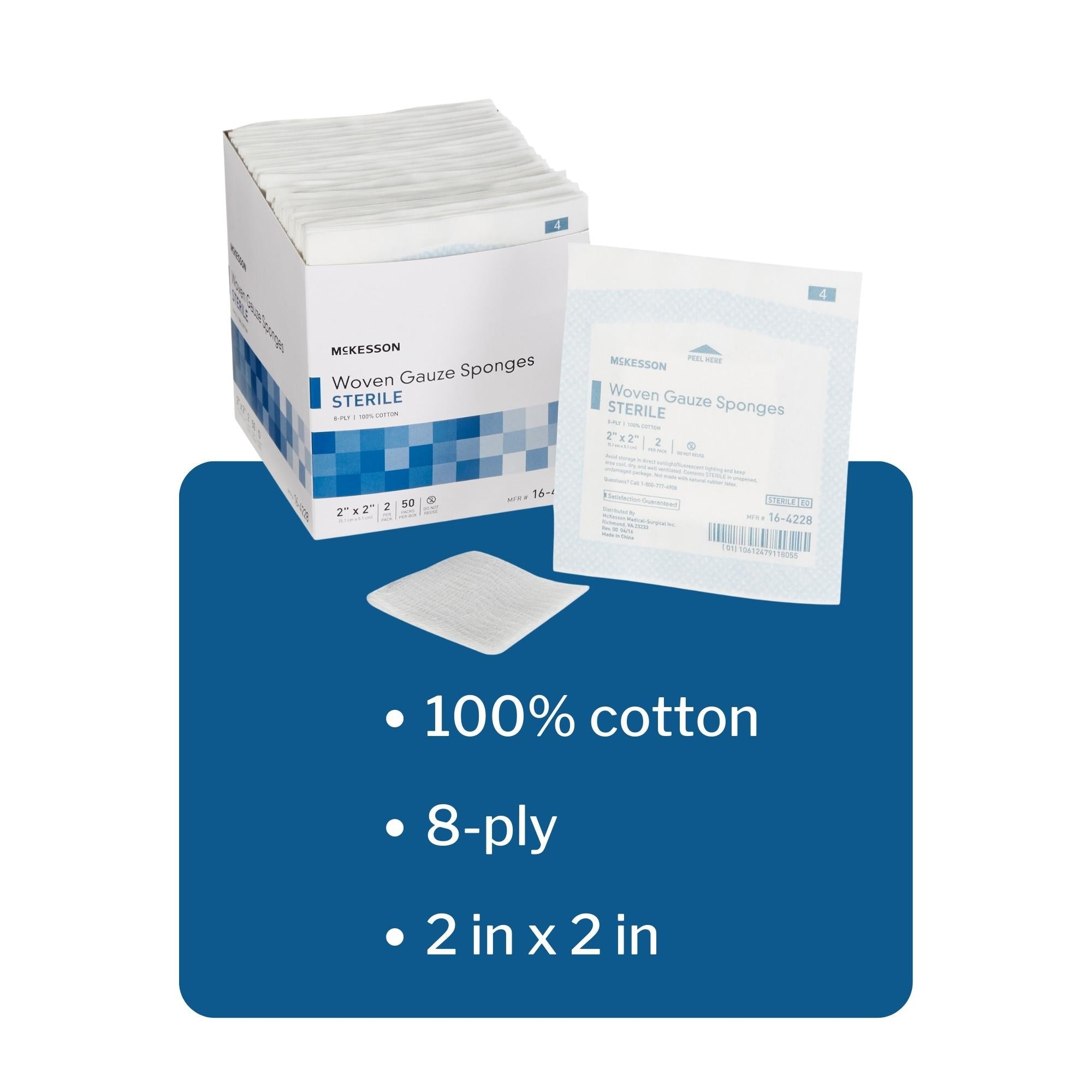Gauze Sponge McKesson 2 X 2 Inch 8-Ply Sterile 2 per Pack, Packaging Type- Case