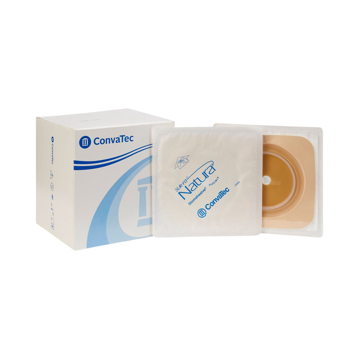 Ostomy Barrier Sur-Fit Natura Trim to Fit, Standard Wear Stomahesive Adhesive 57 mm Flange Sur-Fit Natura System Hydrocolloid 1-3/8 to 1-3/4 Inch Opening 5 X 5 Inch | 10/Box - 70 mm Flange 1-7/8 to 2-1/2 inch opening