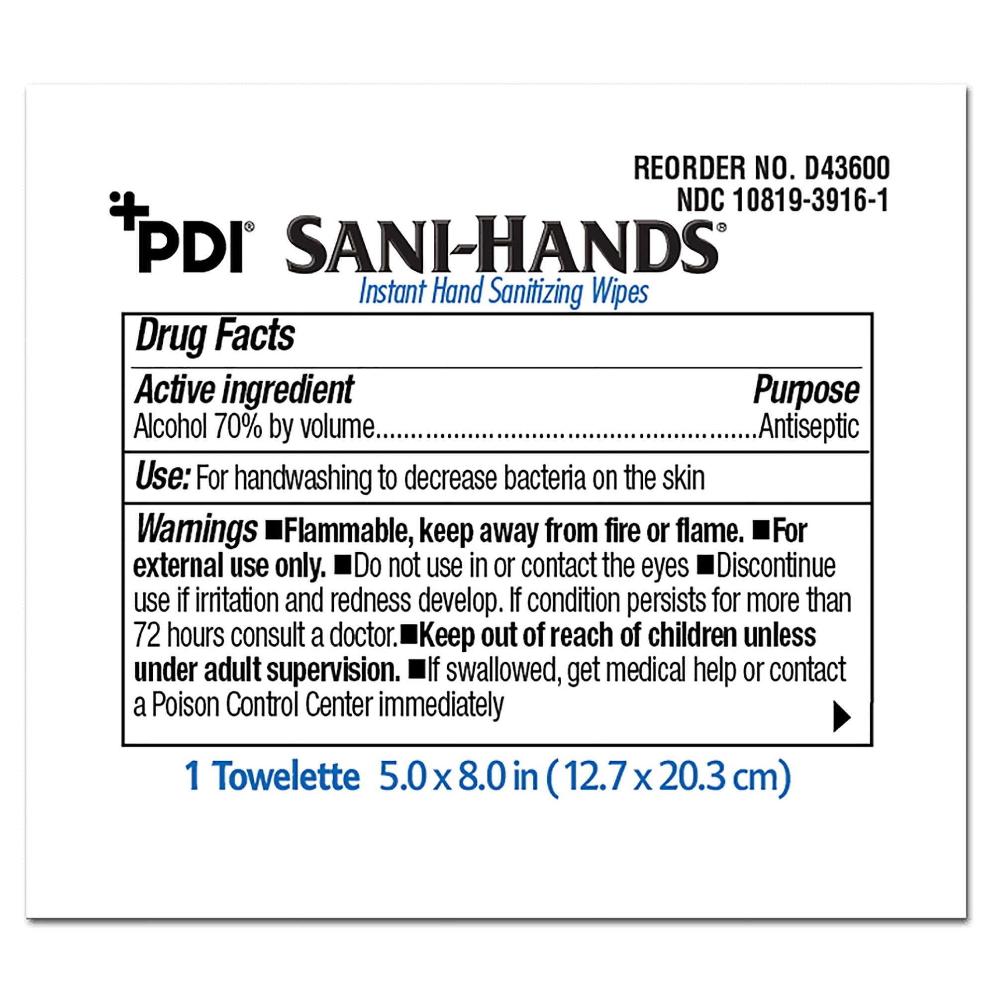 Hand Sanitizing Wipe Sani-Hands 100 Count Ethyl Alcohol Wipe Individual Packet,Packaging Type- Box