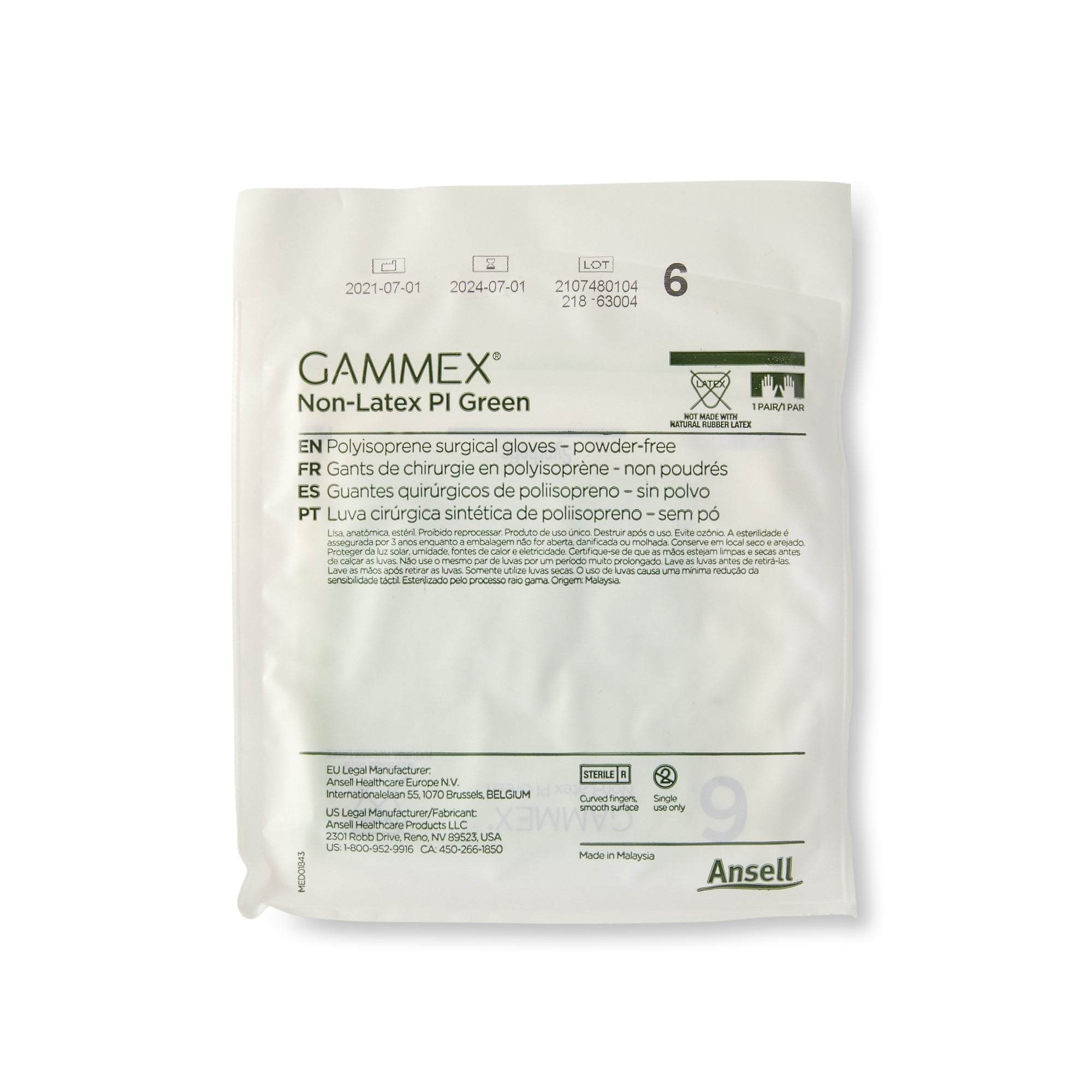 Surgical Glove GAMMEX Non-Latex PI Green Size 6 Sterile Polyisoprene Standard Cuff Length Micro-Textured Light Green Chemo Tested | 50Pair/Box