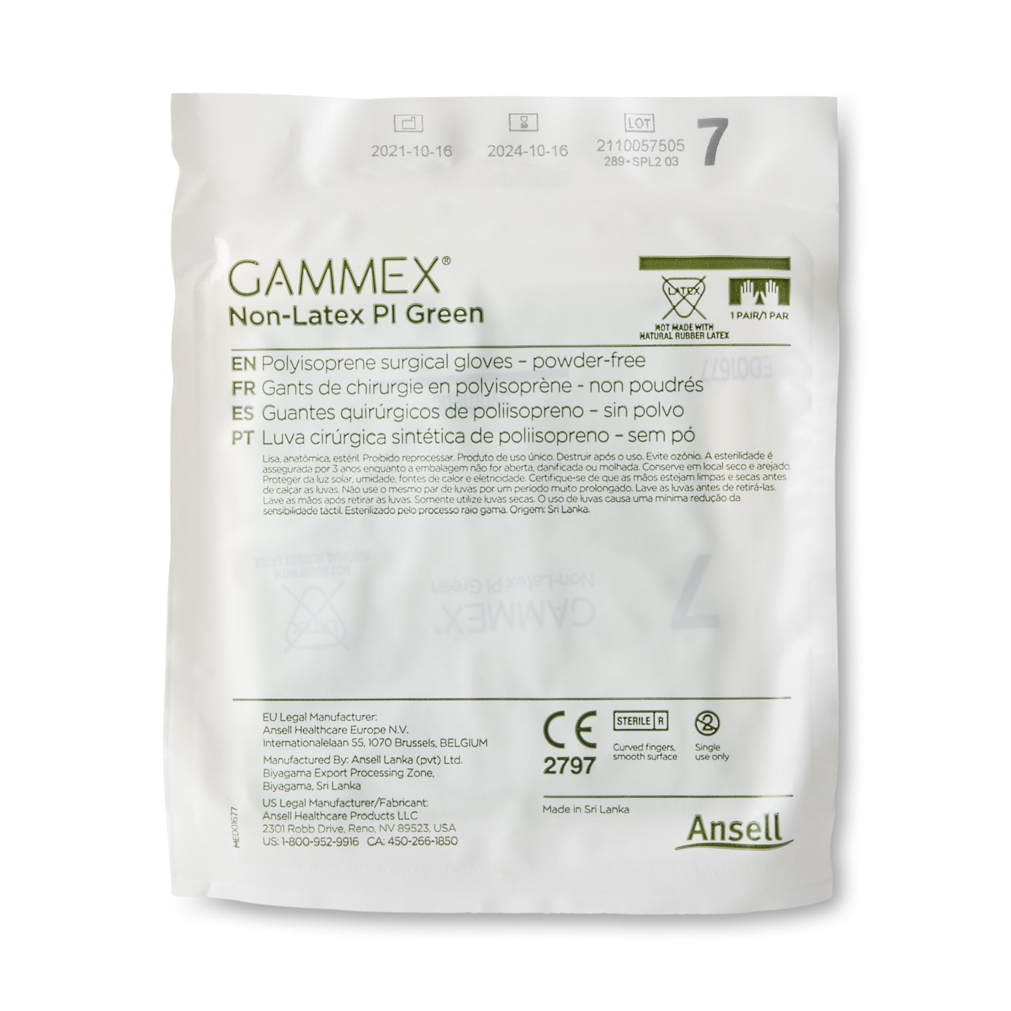 gammex non latex pi green polyisoprene surgical glove size 7 light green gammex non latex pi green surgical glove mk648143bx