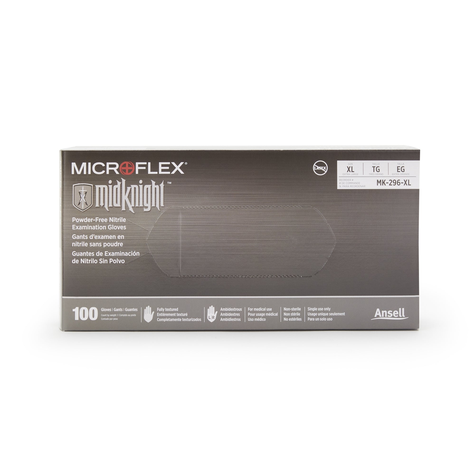 Exam Glove MICROFLEX MidKnight X-Large NonSterile Nitrile Standard Cuff Length Fully Textured Black Fentanyl Tested,Packaging Type- Box