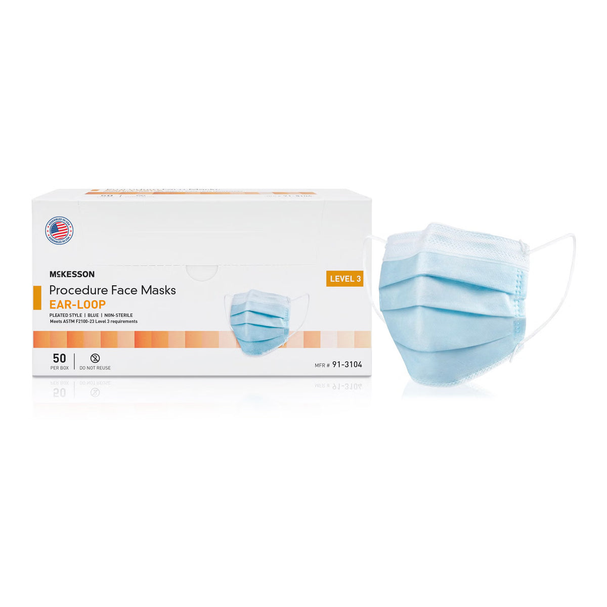 Procedure Mask McKesson ASTM Level 1 Earloops One Size Fits Most 3 · Case of 500