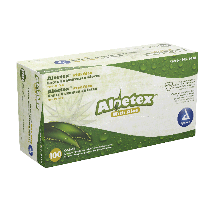 dynarex aloetex latex exam gloves with aloe powder free