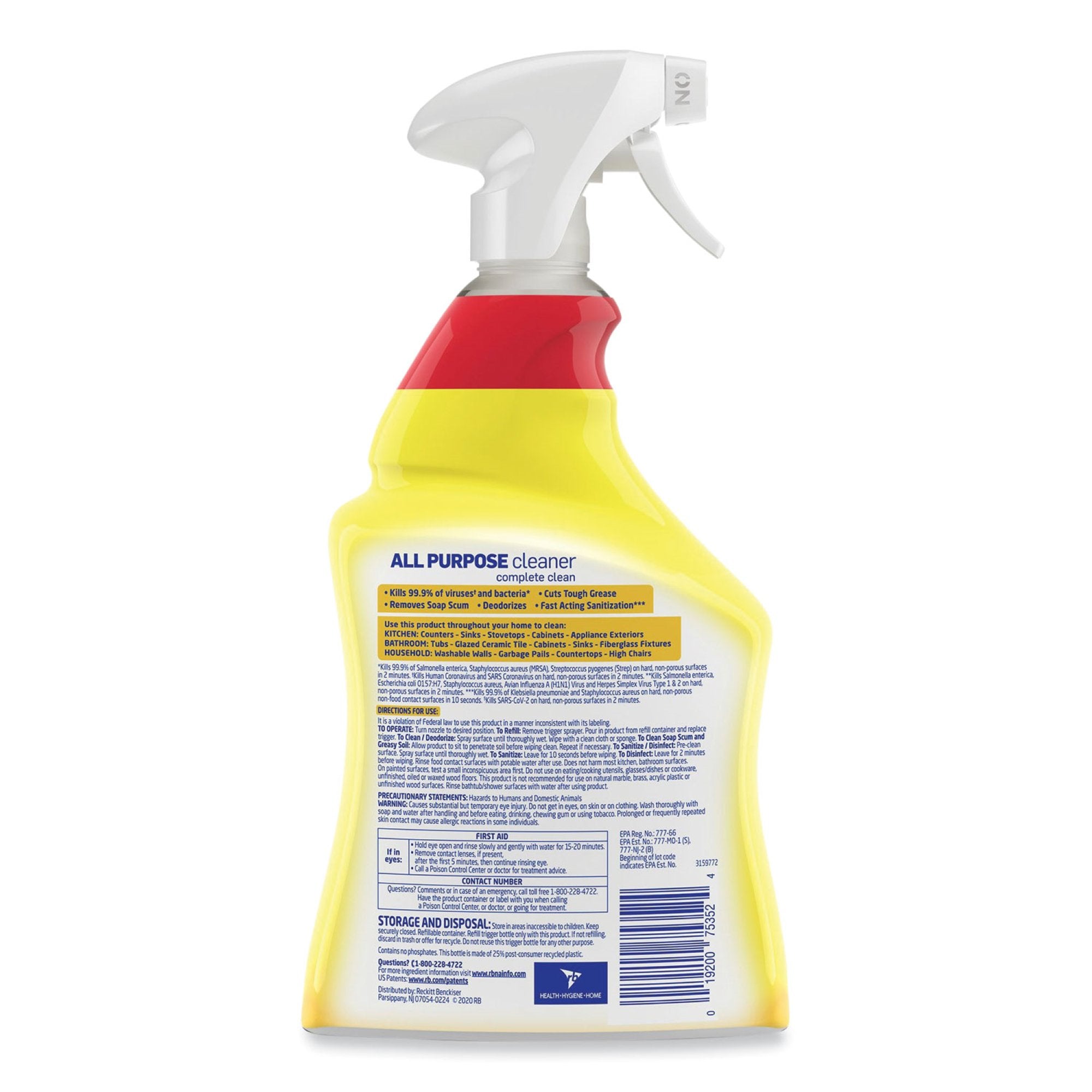 Lysol All Purpose Surface Disinfectant Cleaner Trigger Spray Liquid 32 oz. Bottle Lemon Breeze Scent NonSterile,Packaging Type- Each