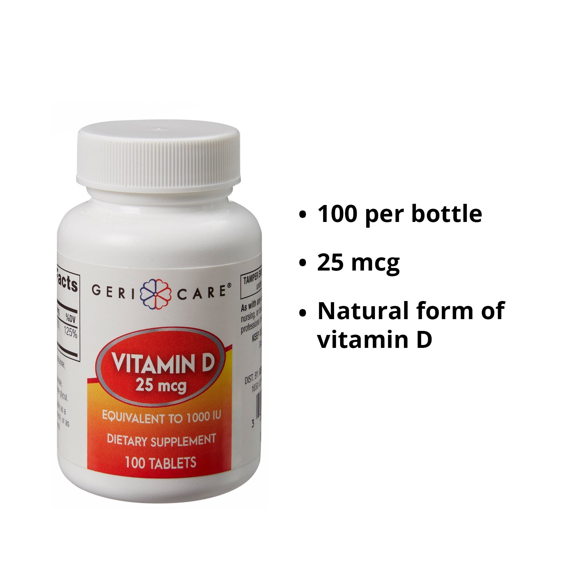 Vitamin Supplement Geri Care® Vitamin D3 400 IU Strength Tablet 100 per Bottle