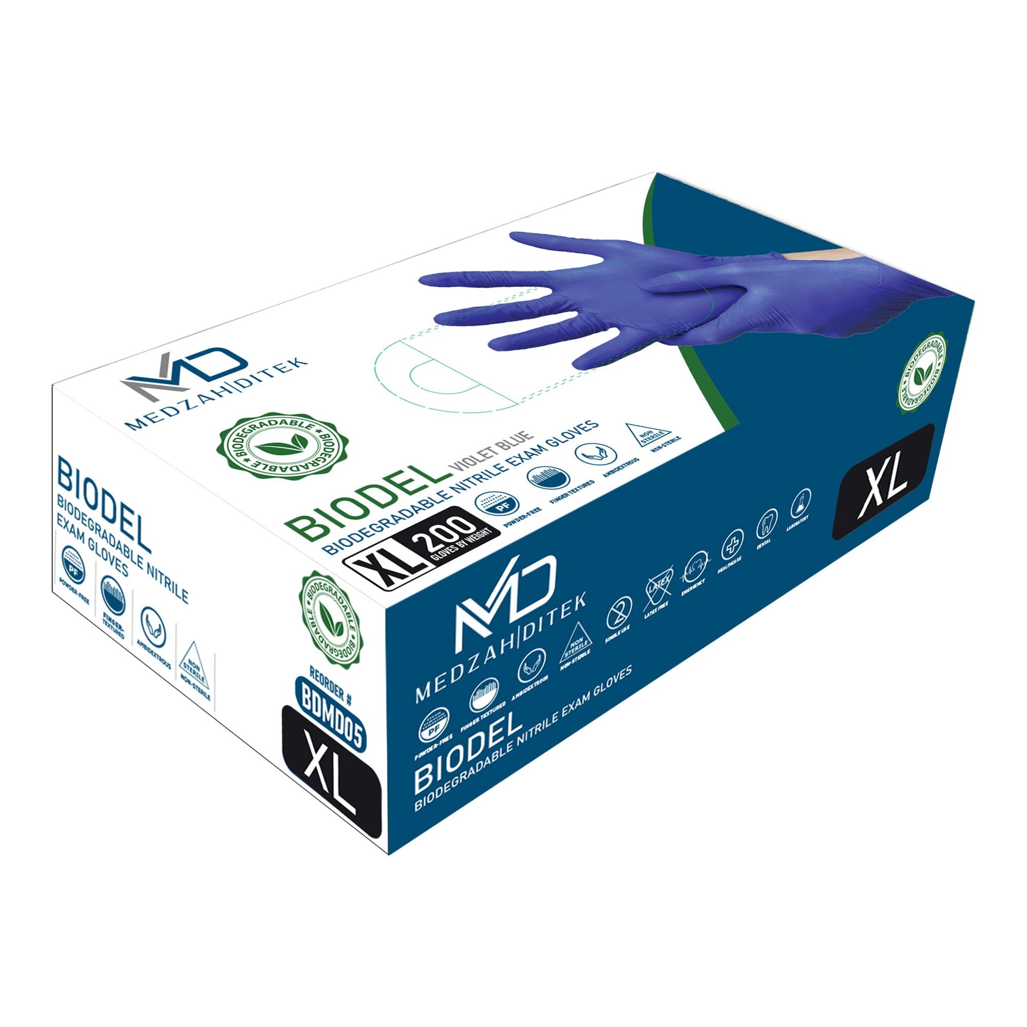 Exam Glove BIODEL X-Large NonSterile Nitrile Standard Cuff Length Textured Fingertips Violet Blue Chemo Tested / Fentanyl Tested