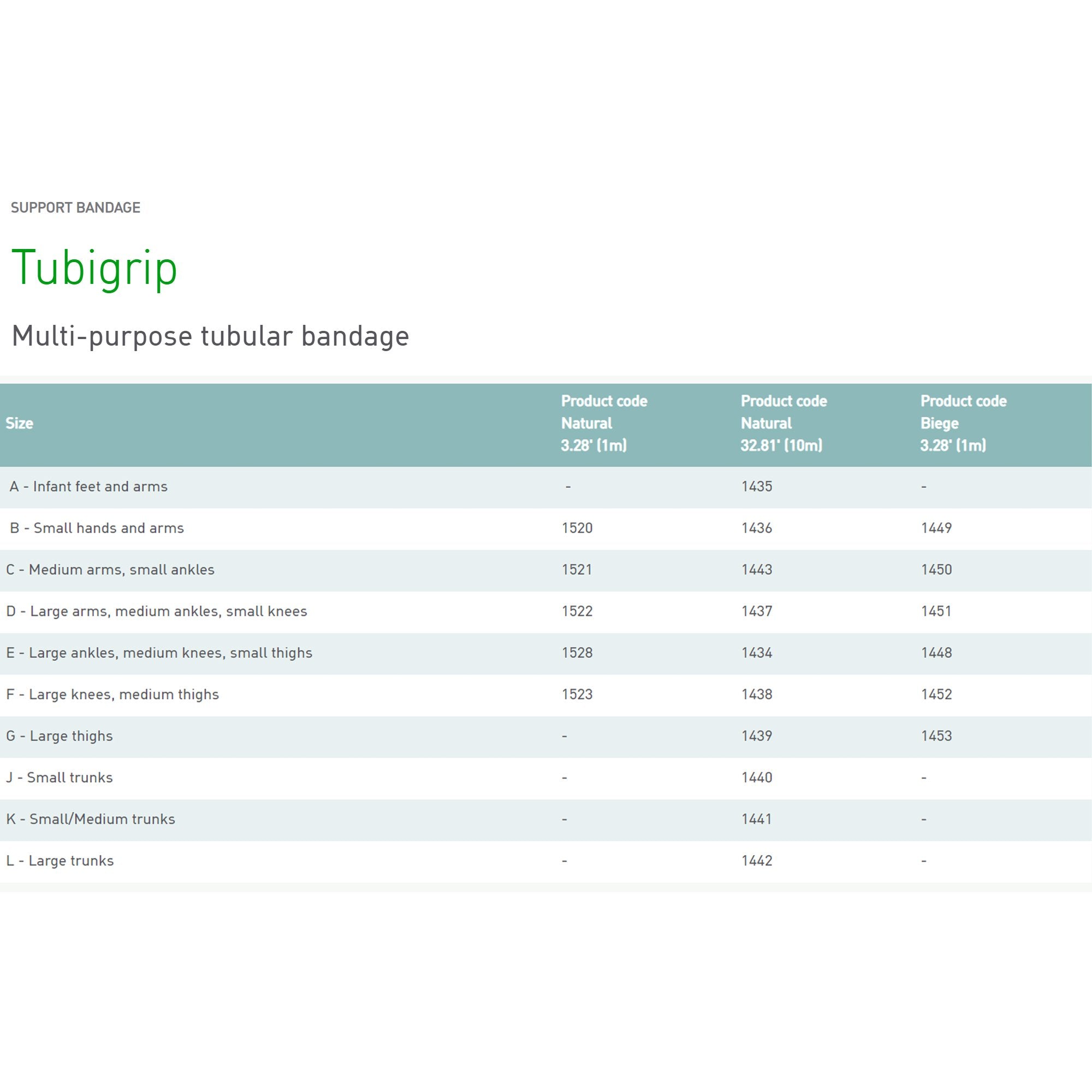 Vendaje elástico tubular de soporte Tubigrip de 10 cm x 91 cm, para rodilla grande/muslo mediano, de poner y quitar, natural, sin esterilizar, talla F, compresión estándar. Embalaje: caja.