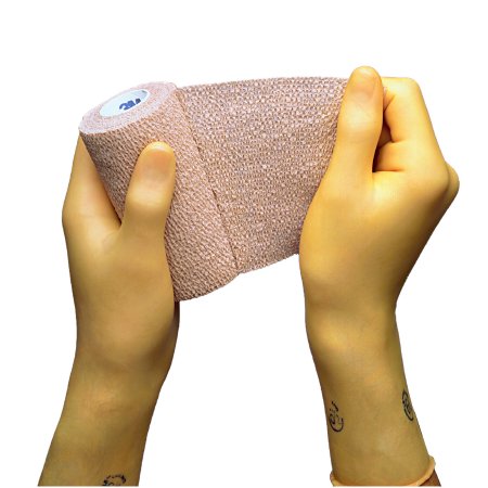 Vendaje cohesivo 3M Coban de 4 pulgadas x 5 yardas, autoadhesivo, color tostado, no estéril, de compresión estándar. Embalaje: caja.