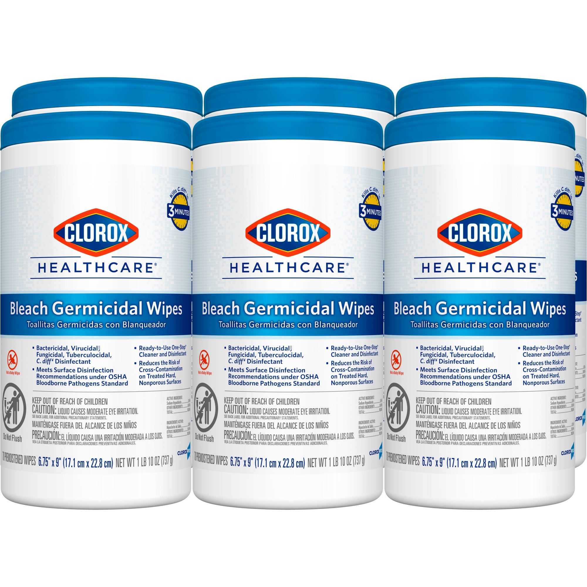 Clorox Healthcare Surface Disinfectant Cleaner Premoistened Bleach Germicidal Manual Pull Wipe 70 Count Canister Chlorine Scent NonSterile | 6CT/Case