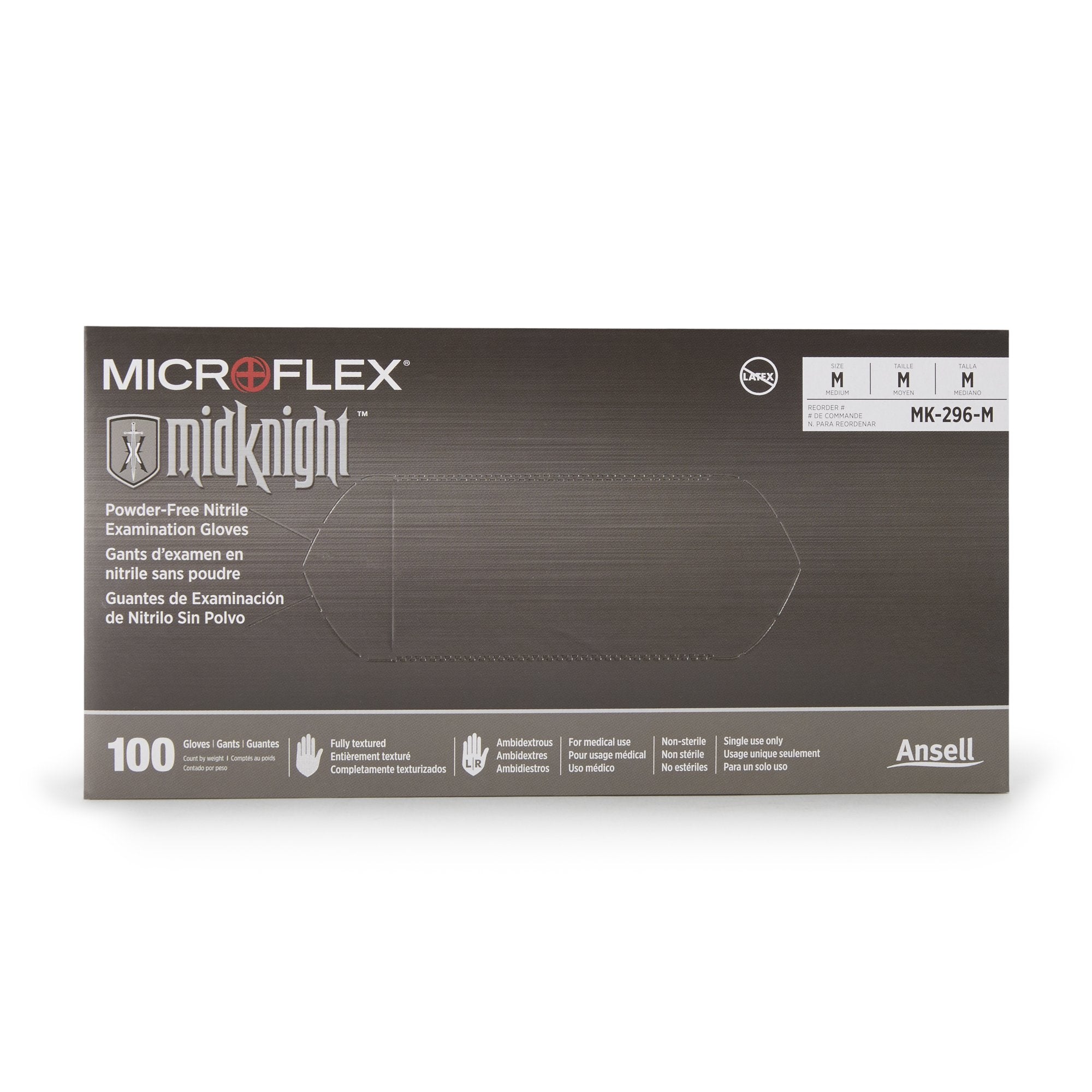 exam glove microflex midknight medium nonsterile nitrile standard cuff length fully textured black fentanyl tested packaging type case