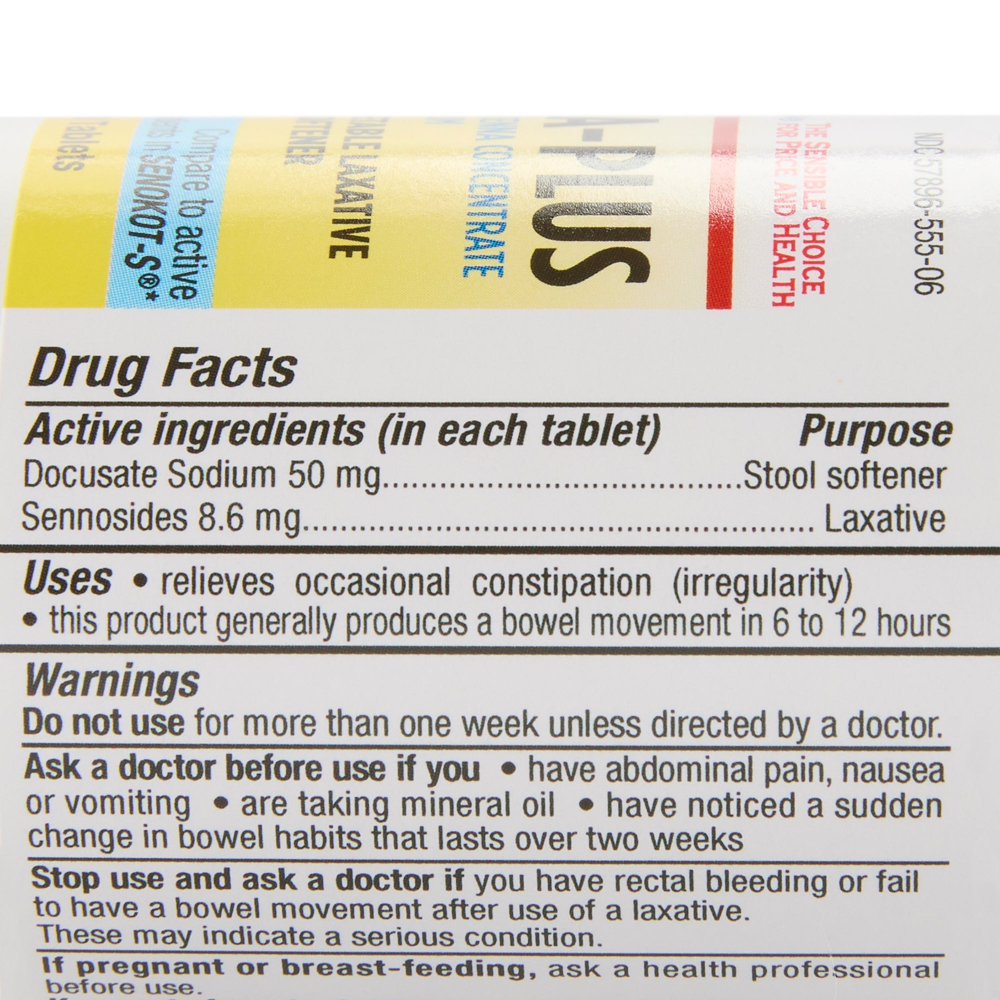 Stool Softener / Laxative Health Star Tablet 60 per Bottle 50 mg - 8.6 mg Strength Docusate Sodium / Sennosides, Packaging Type- Case