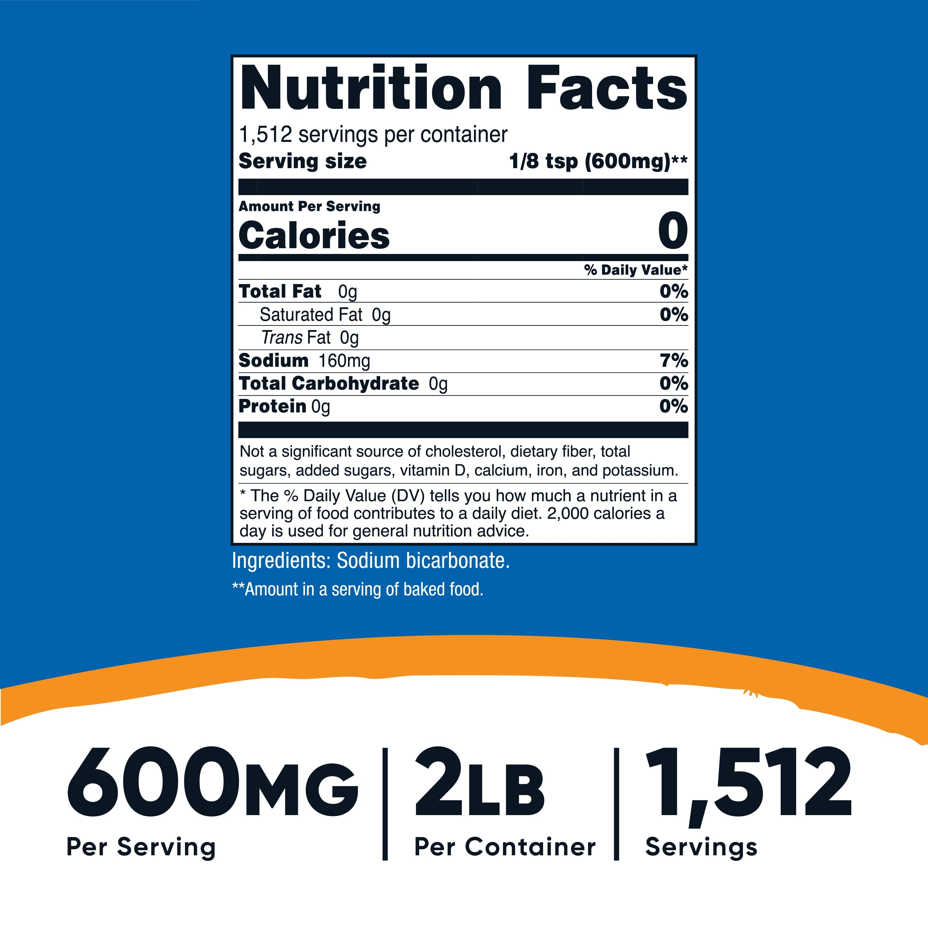 Sodium Bicarbonate (2 LB) - 600Mg per Serving, Non-Gmo, Gluten Free