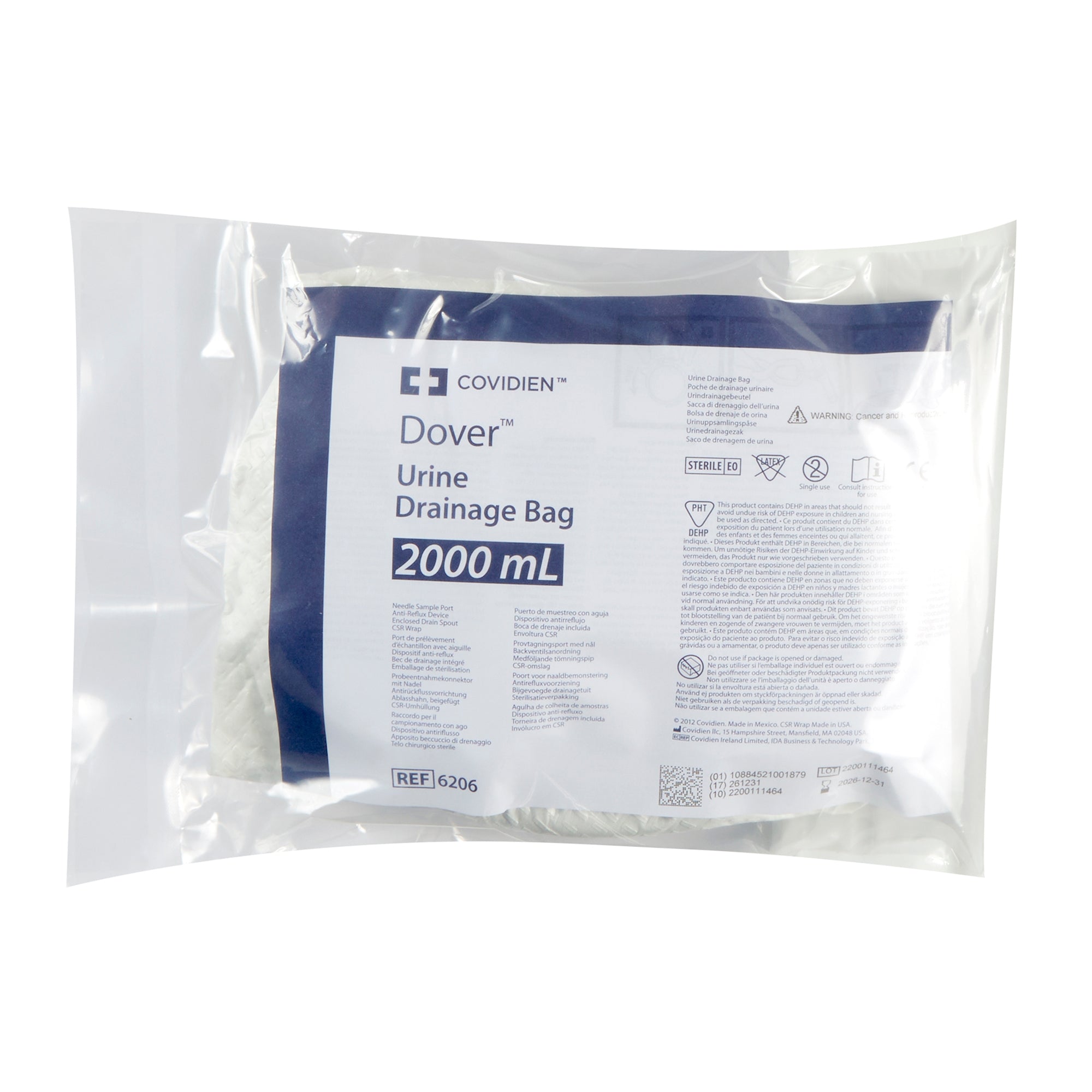 Urinary Drainage Bag Dover 48 Inch Tubing 2000 mL Sterile Anti-Reflux Barrier, Packaging Type- Case