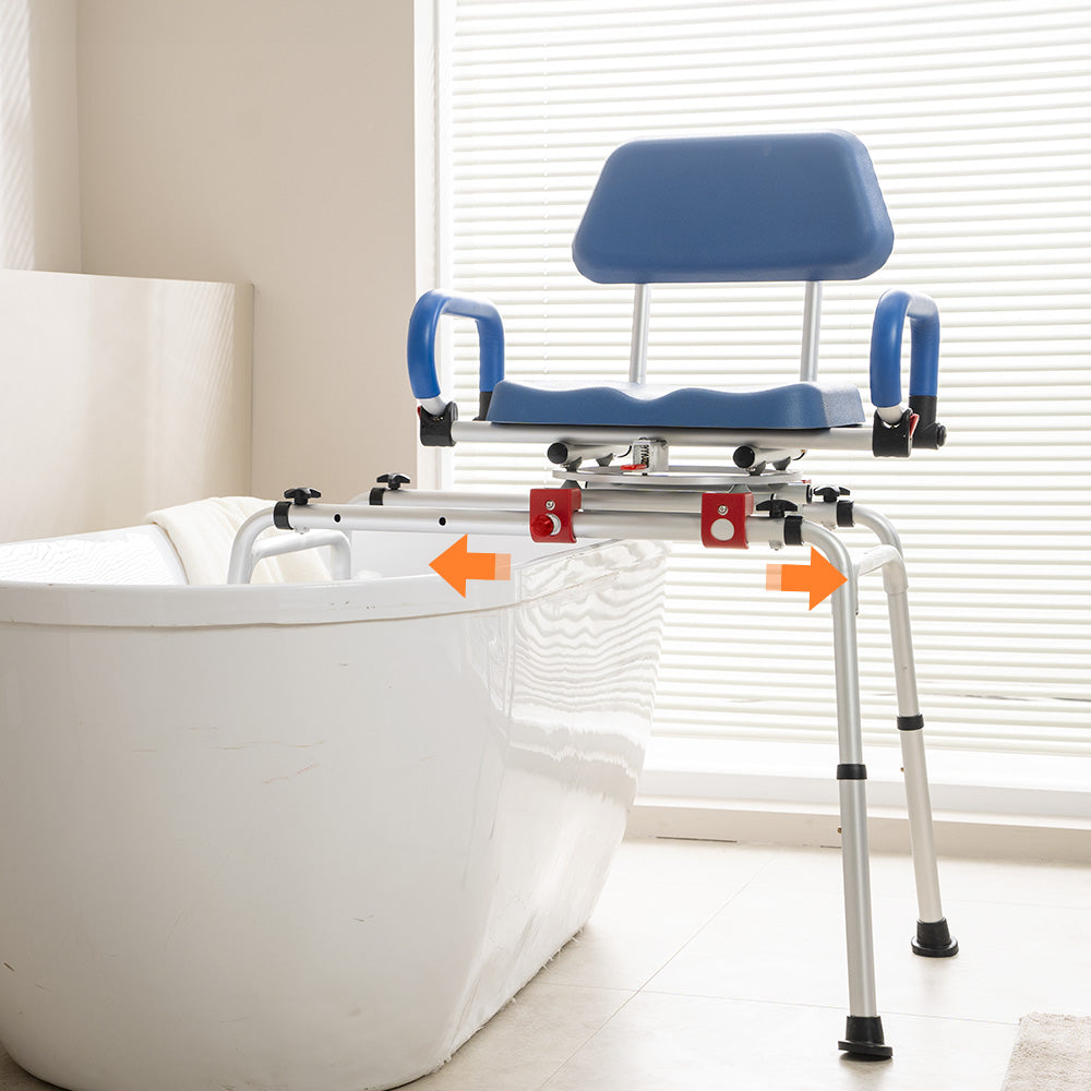 AX19 Swivel Tub Transfer Bench - Rotating Seat Bath Chair, Tool-Free Assembly, Height Adjustable for Safety & Comfort in the Shower or Bath