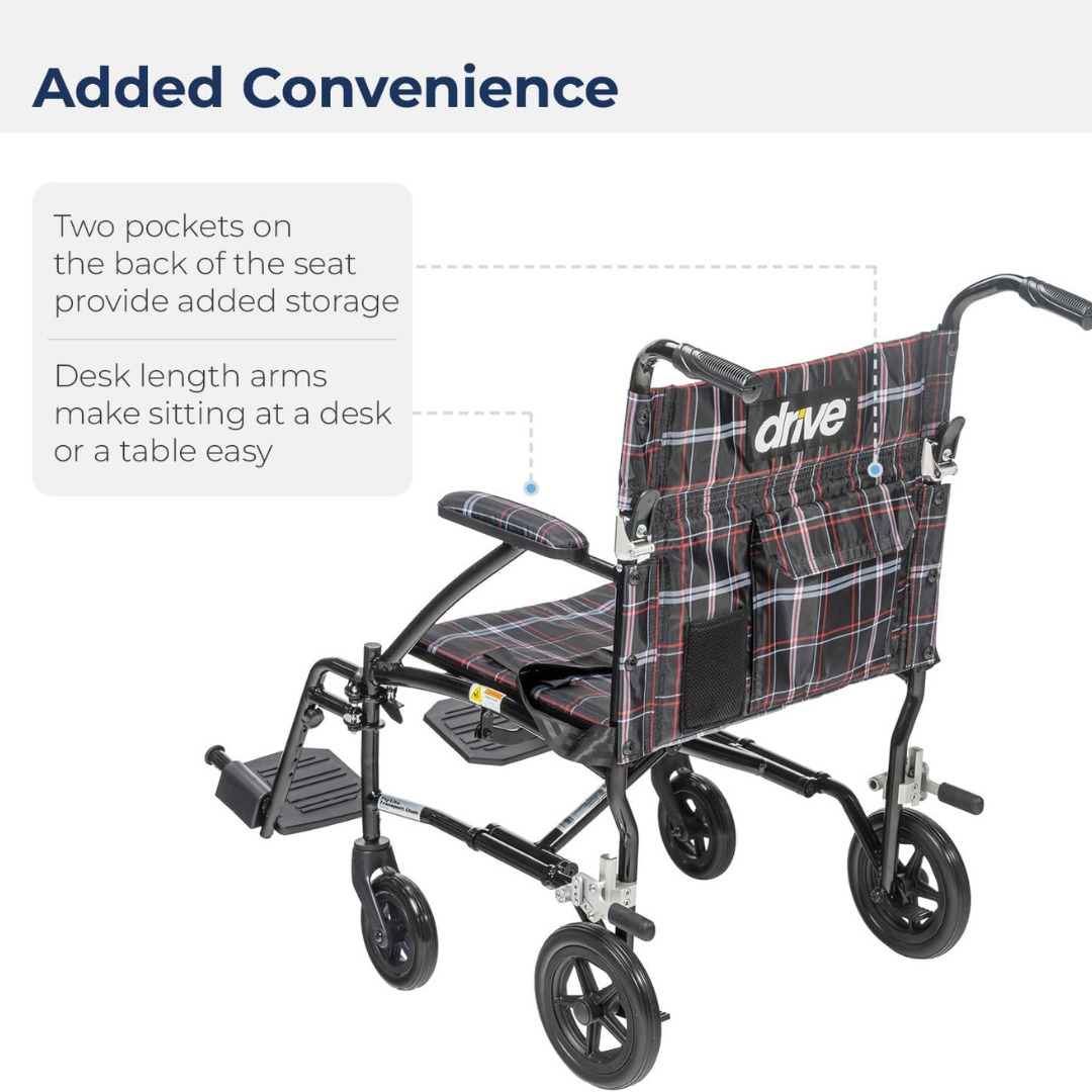 Drive Medical DFL19BLK Fly-lite Transport Chair Black  19