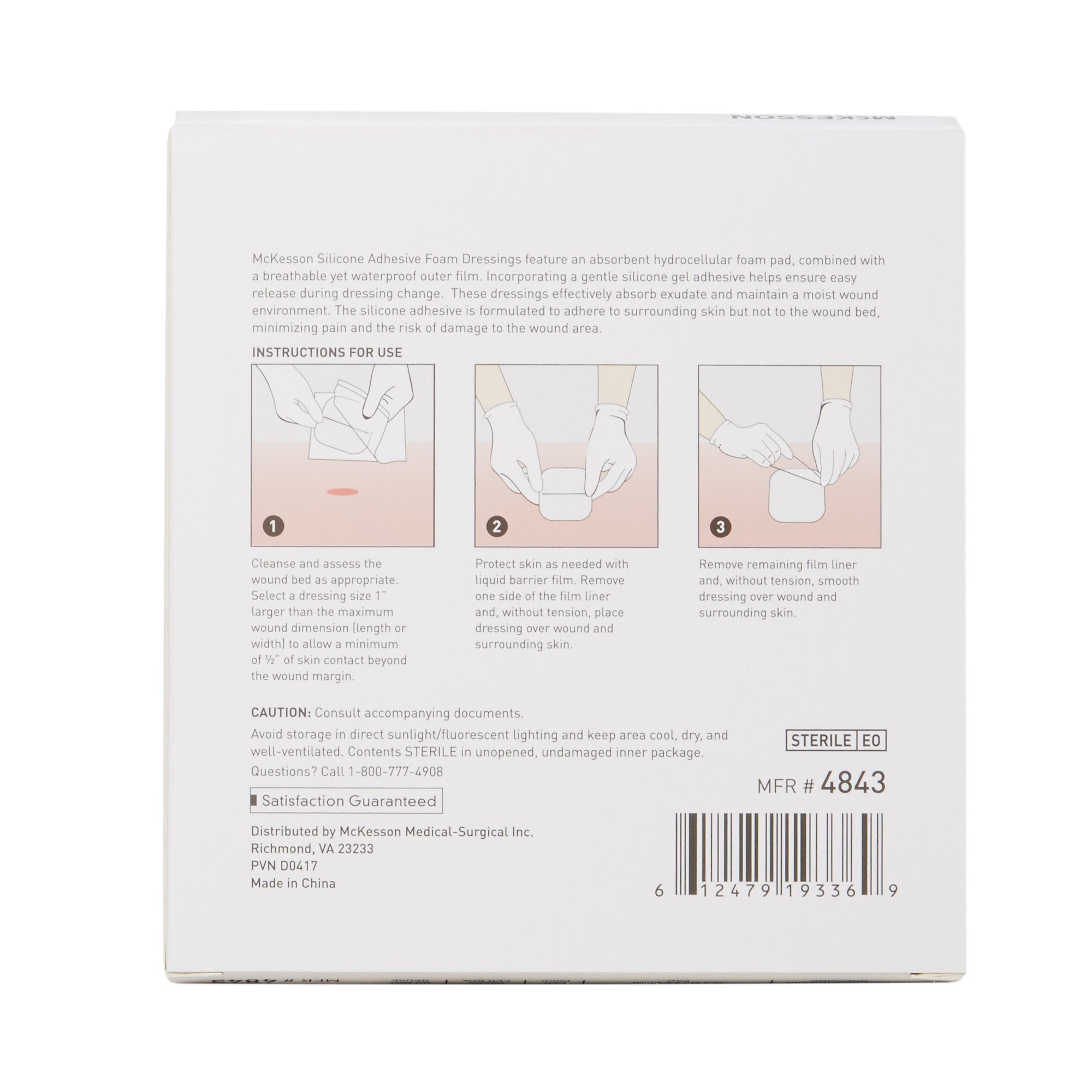 Foam Dressing McKesson 4 X 4 Inch With Border Film Backing Silicone Gel Adhesive Square Sterile