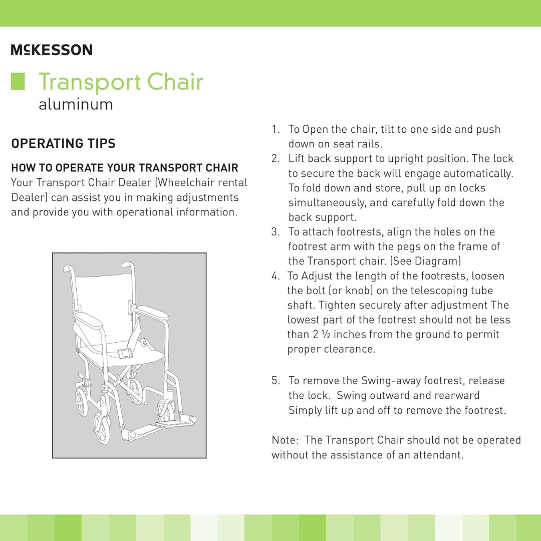 Transport Chair McKesson 19 Inch Seat Width Full Length Arm Swing-Away Footrest Steel Frame with Silver Vein Finish
