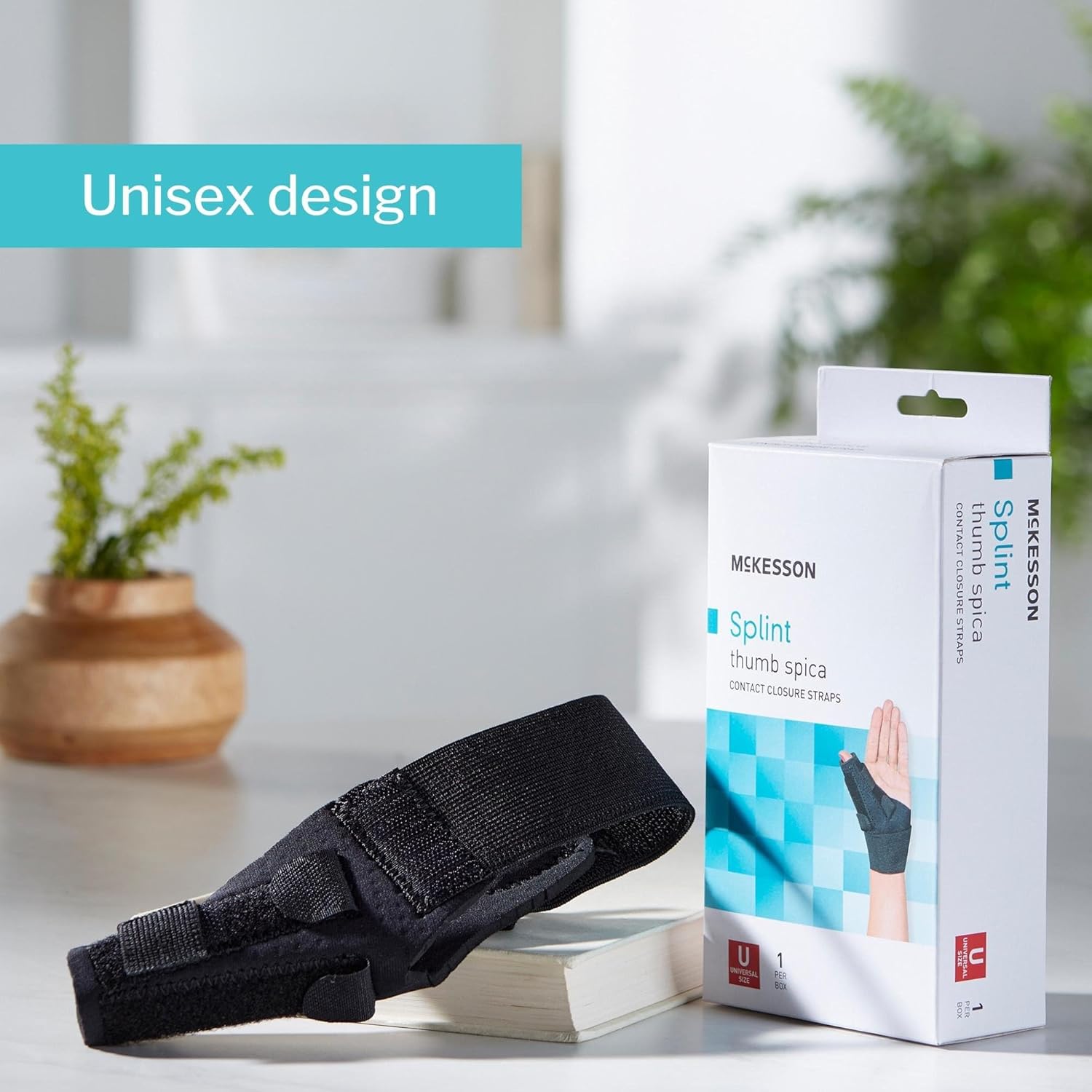 Thumb Splint McKesson Adult Large / X-Large Hook and Loop Strap Closure Right Hand Blue / Gray