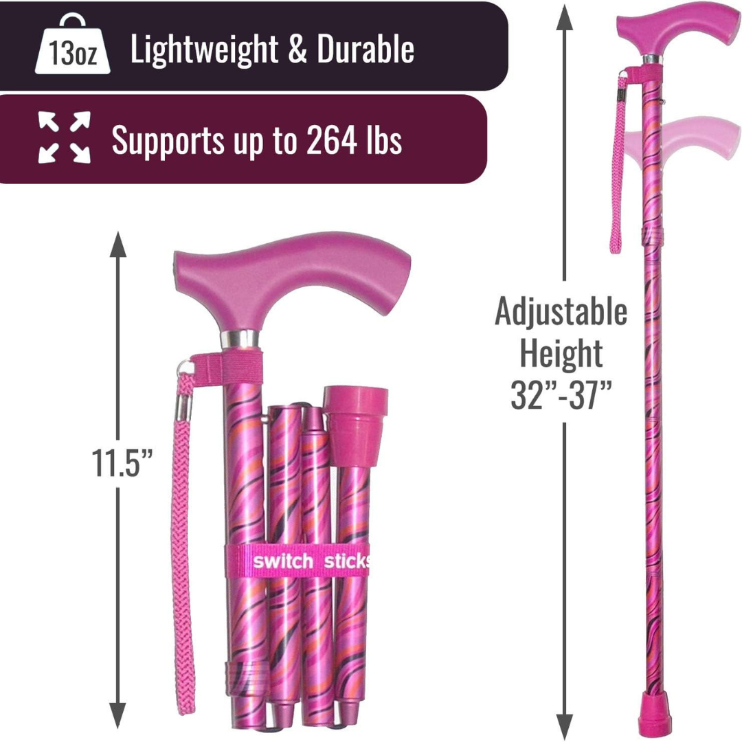 Folding Cane Switch Sticks® Aluminum 32 to 37 Inch Height Tango Print