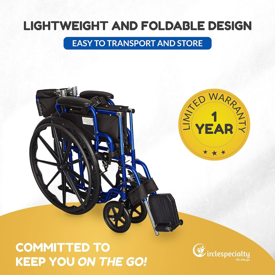 Ziggo Lightweight Wheelchair with flip-back, padded desk-length armrests, 250 lbs Weight Capacity ,ZG1600
