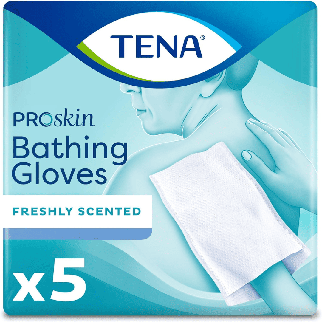 Guante de baño sin enjuague TENA ProSkin Soft Pack perfumado, 5 unidades, tipo de empaque: estuche