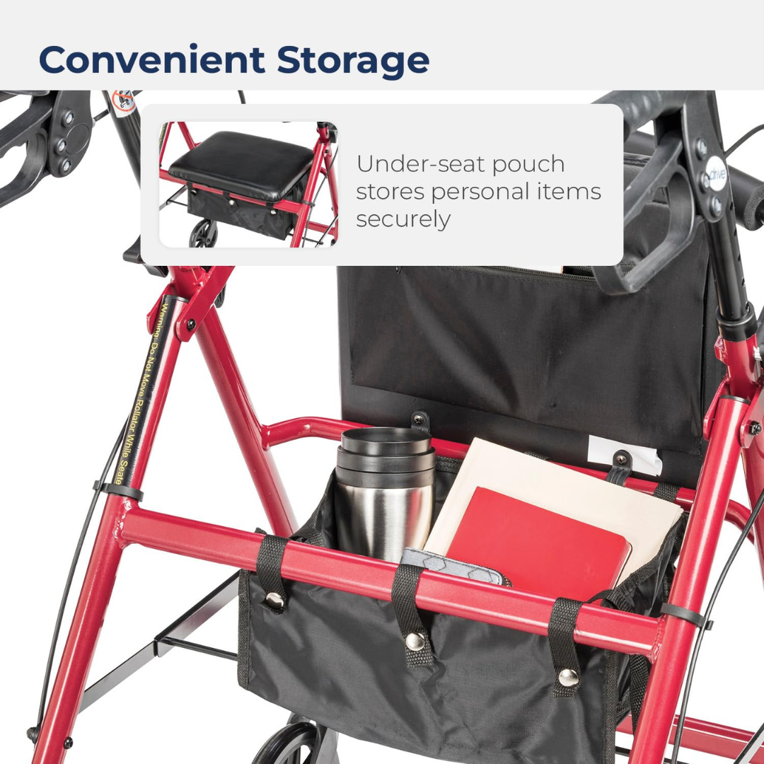 Drive Medical Aluminium Rollator For Seniors and Elders, Wheel size 6inches With Height Adjustable 13 x 12inch, Red Color , Foldable, 11038A