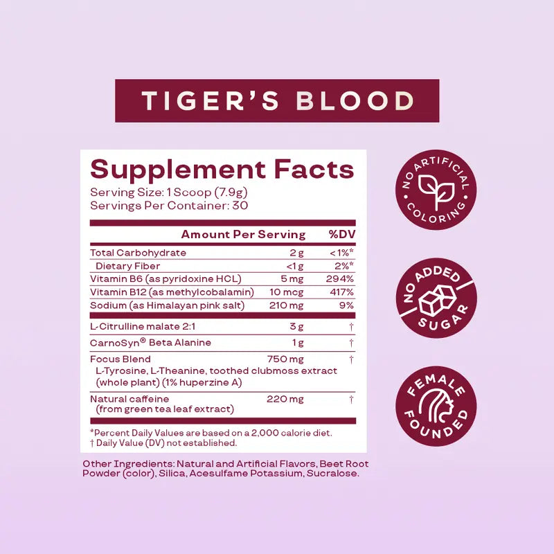 Bloom Nutrition X Leana Deeb Tiger'S Blood High Energy Pre Workout Powder, Amino Energy with Beta Alanine, Ginseng & L Tyrosine, Natural Caffeine Powder from Green Tea Extract, Sugar Free & Keto Drink Mix