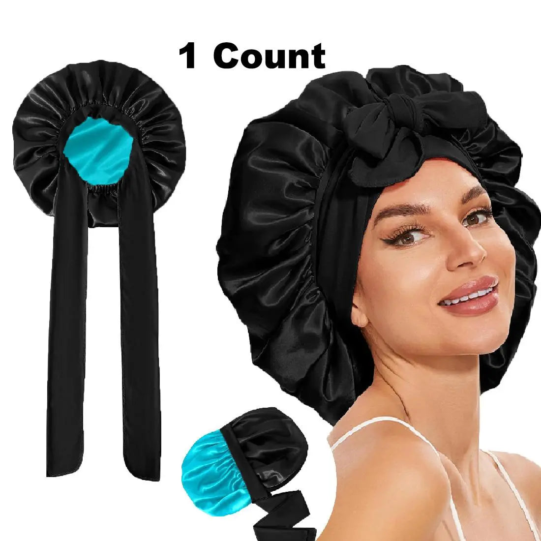 Summer Satin Bonnet, 3 Counts/Set Solid Color Silk Bonnet, Satin Silk Hair Care Caps for Women with Tie Band, Beauty & Personal Hair Care Heatless Styling Tools for Women, Hair Products, Hair Accessories