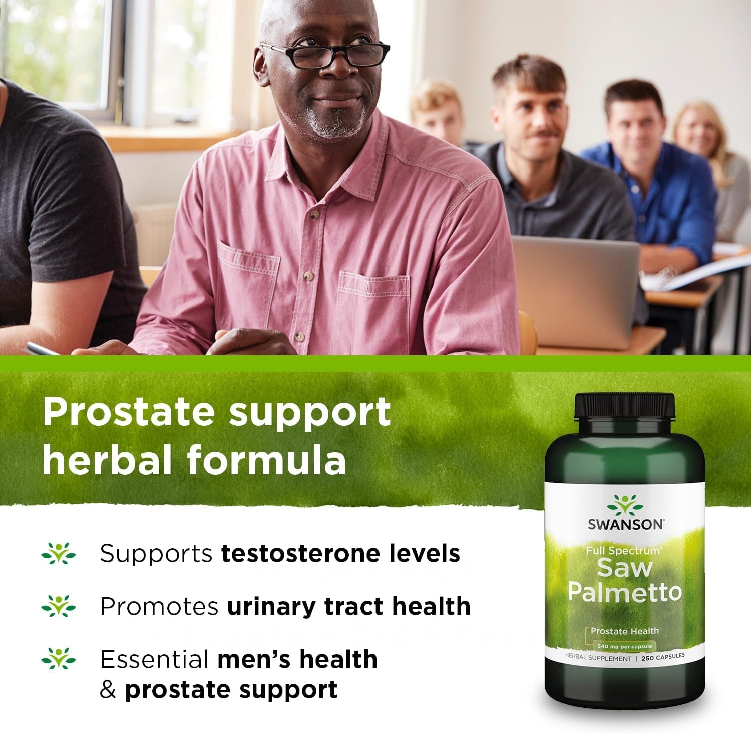 Saw Palmetto Herbal Supplement for Men Prostate Health Hair Supplement Urinary Health 540 Mg 250 Capsules