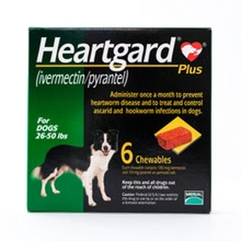 Heartgard plus (Green) Chewables for Dogs 26-50Lbs(12-22Kg), 6 Pack