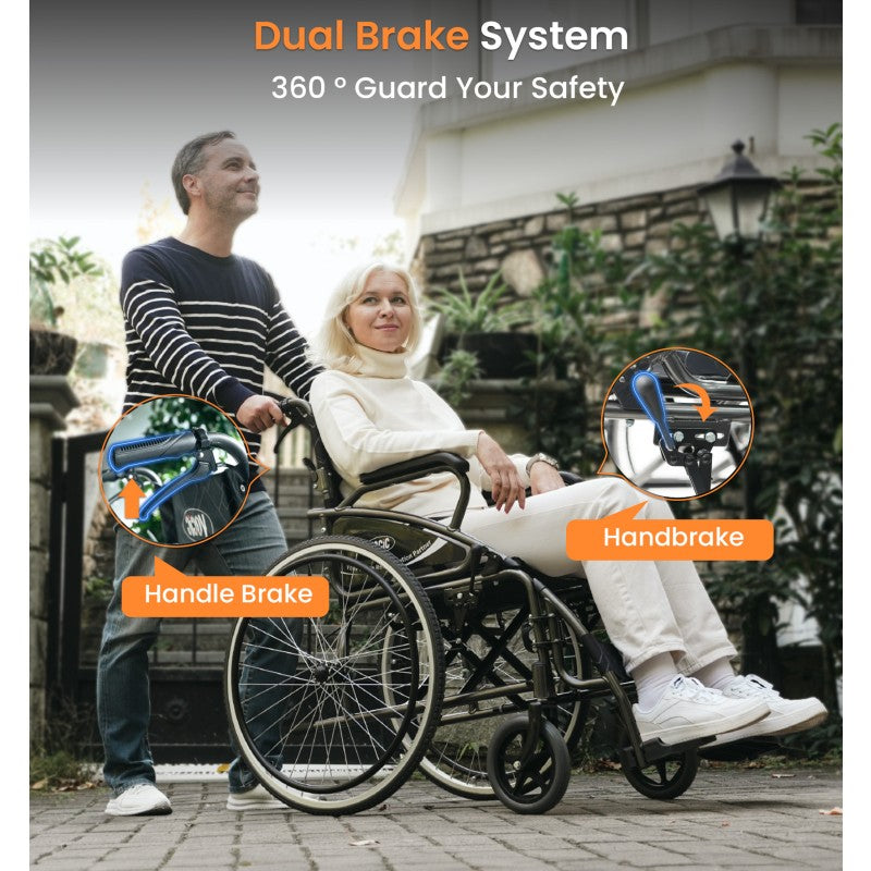 U31 Lightweight Manual Wheelchair for Seniors and Elders - Foldable, Durable Weight Capacity 300 lbs