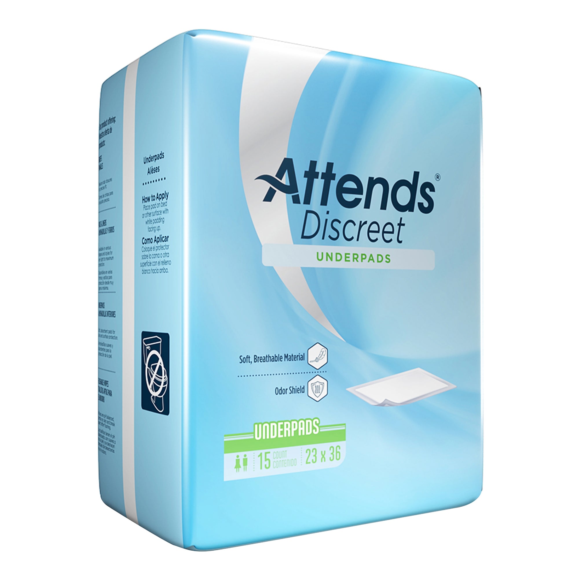 Disposable Underpad Attends Discreet 23 X 36 Inch Polymer Light Absorbency, Packaging Type- Case