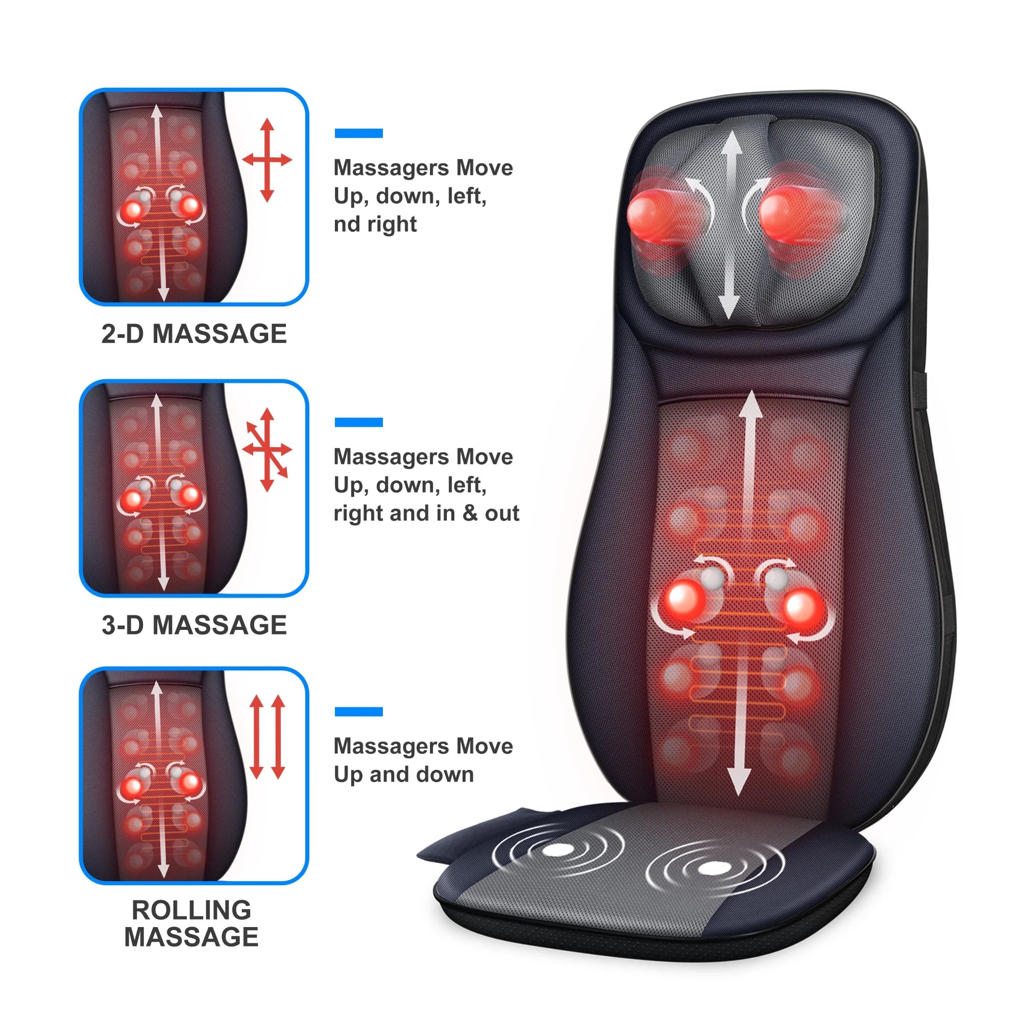 Neck and Back Massager with Heat, Rolling Massage Seat Cushion, Full Body Massage Chair Pad APP Control