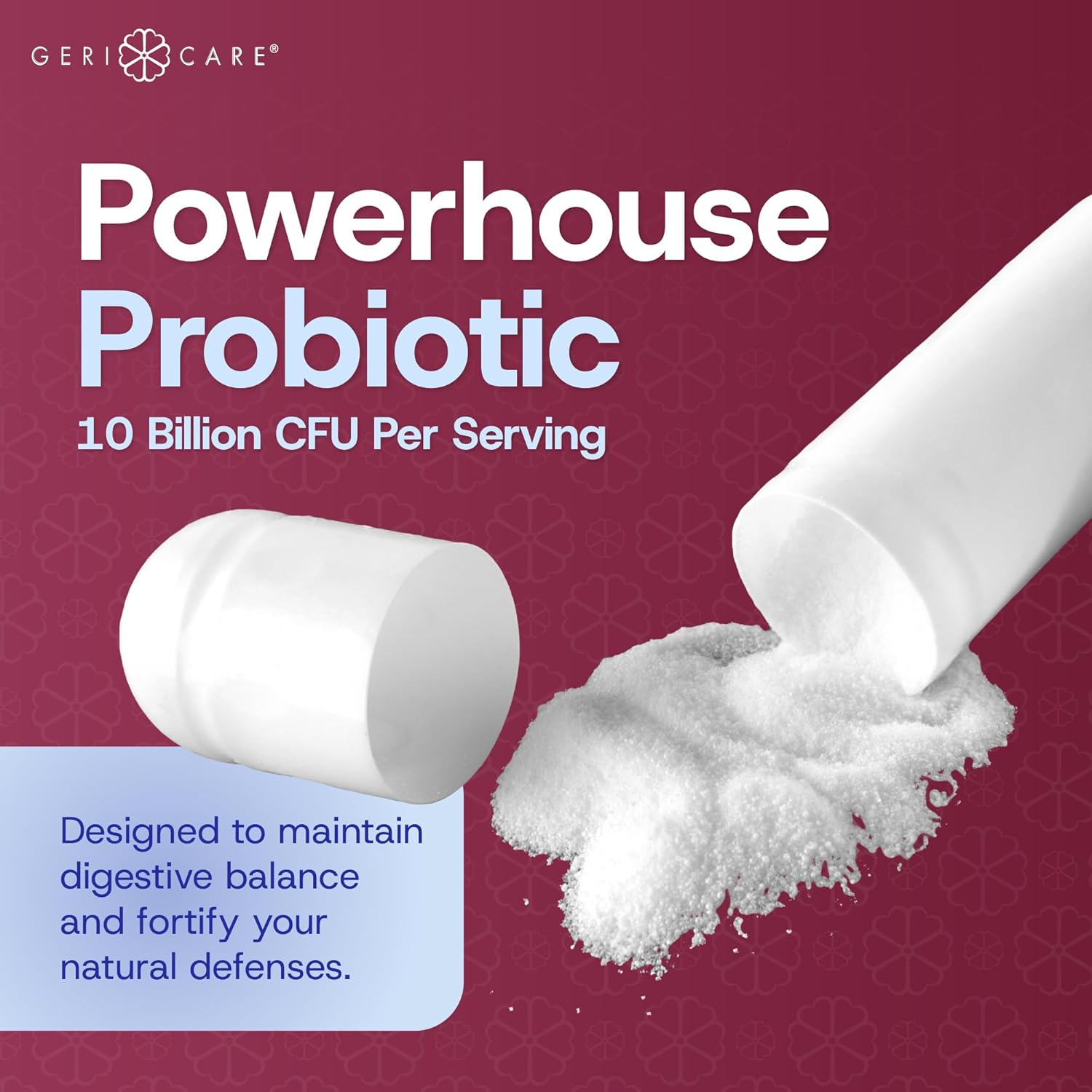 probiotic dietary supplement geri care 50 per bottle capsule packaging type case