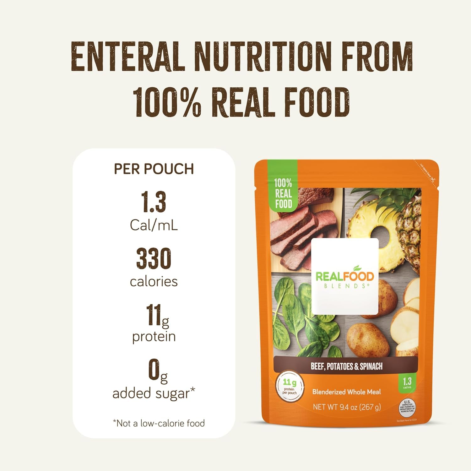 Tube Feeding Formula Real Food Blends Beef / Potatoes / Spinach Flavor Liquid 9.4 oz. Pouch,Packaging Type- Each