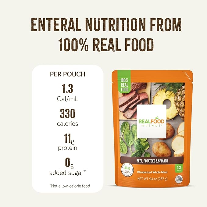 Tube Feeding Formula Real Food Blends Chicken / Salmon / Quinoa Flavor Liquid 9.4 oz. Pouch, Packaging Type- Case