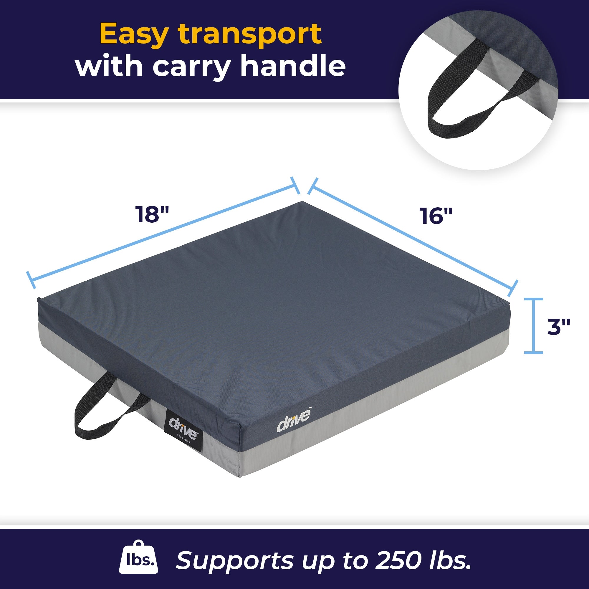 Seat Cushion Gel "E" 18 X 16 X 3 Inch Foam / Gel