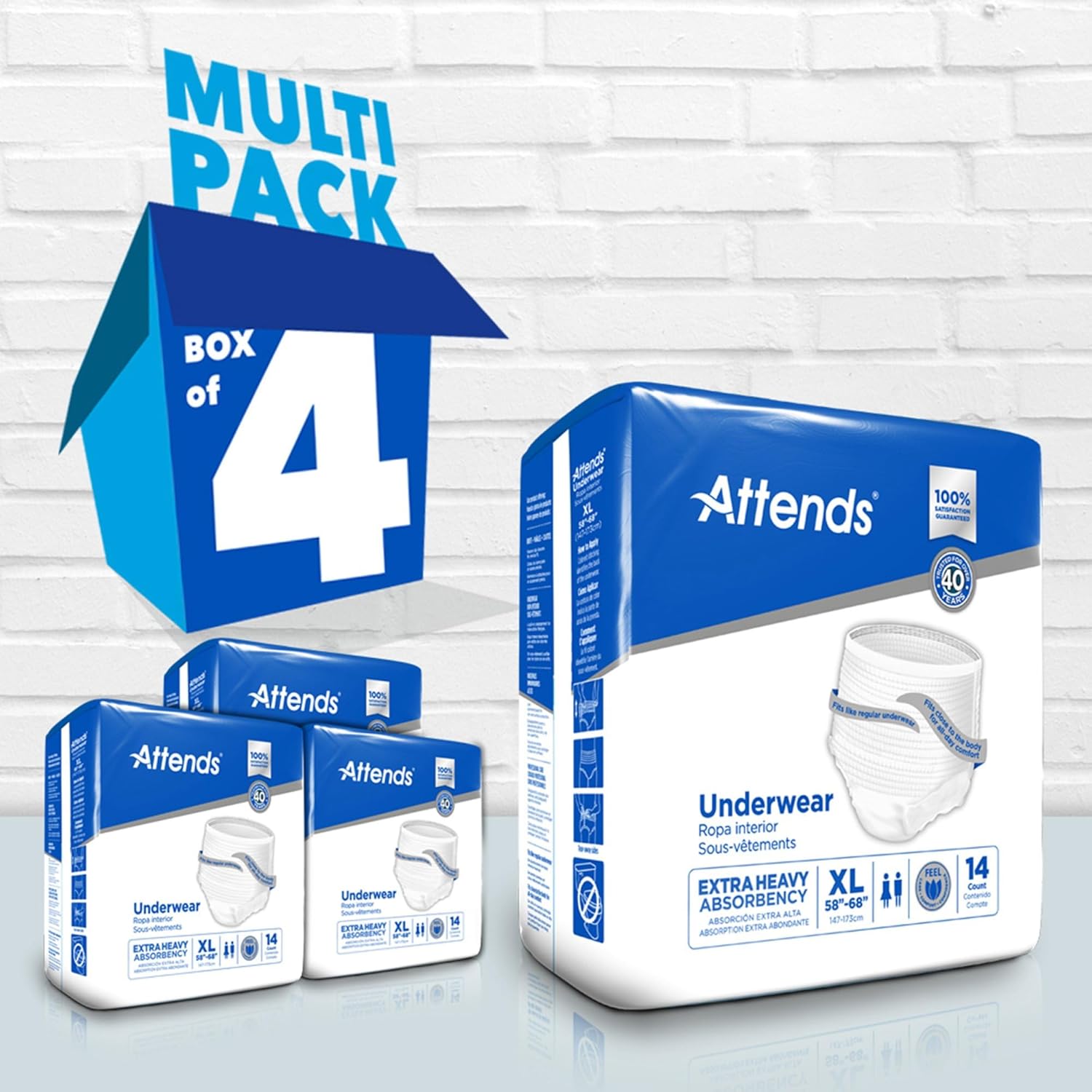 Unisex Adult Absorbent Underwear Attends Pull On with Tear Away Seams X-Large Disposable Heavy Absorbency, Packaging Type- Case