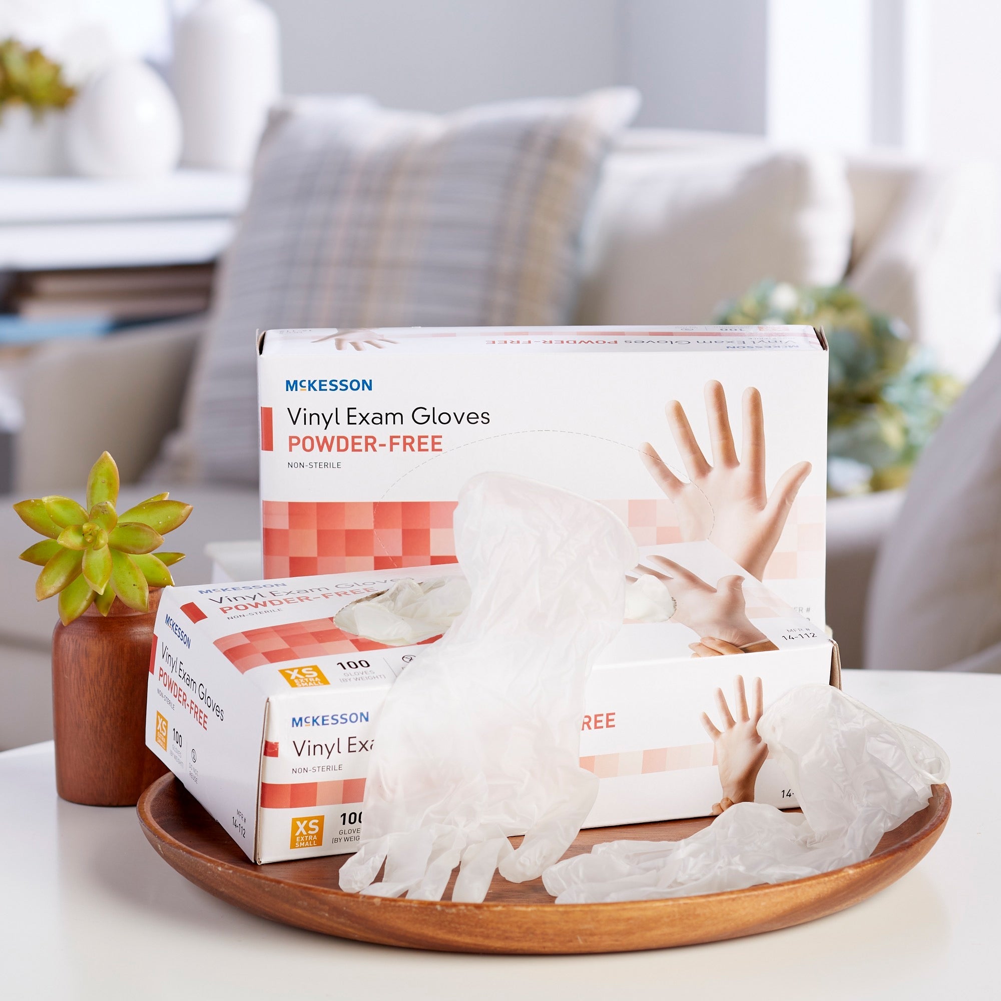 exam glove mckesson x small nonsterile vinyl standard cuff length smooth clear not rated packaging type box