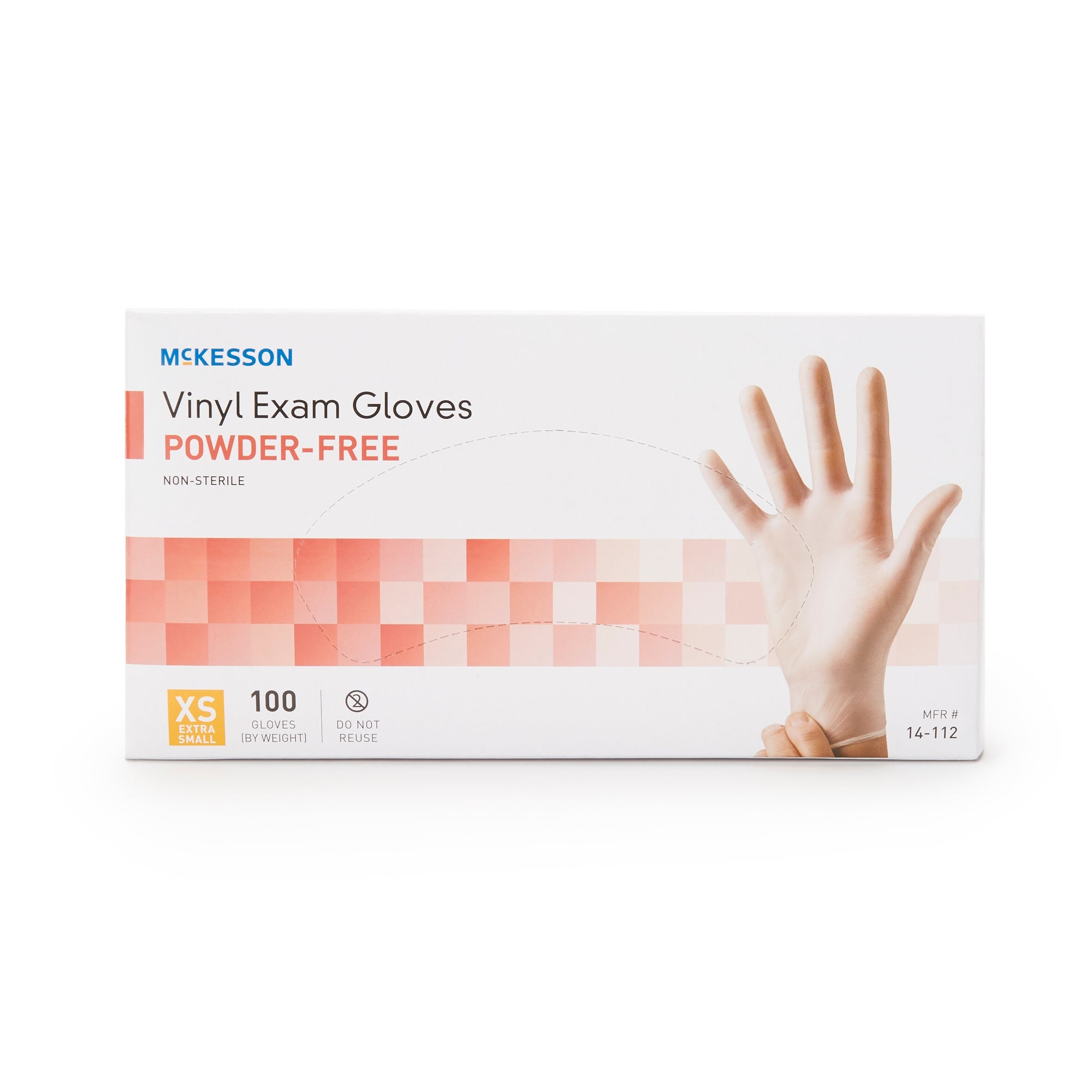 exam glove mckesson x small nonsterile vinyl standard cuff length smooth clear not rated packaging type box