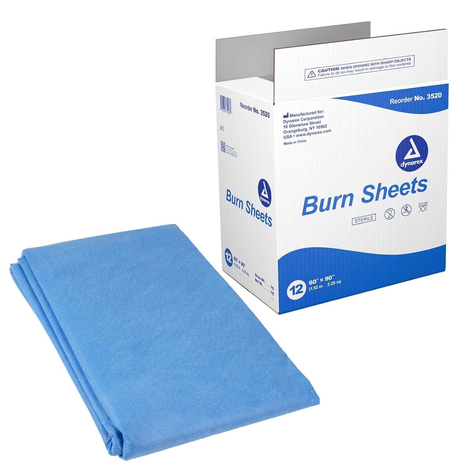 Dynarex 3520 Blue First Aid 60x90inch Burn Sheet - Sterile, Pack of 12 Sheet