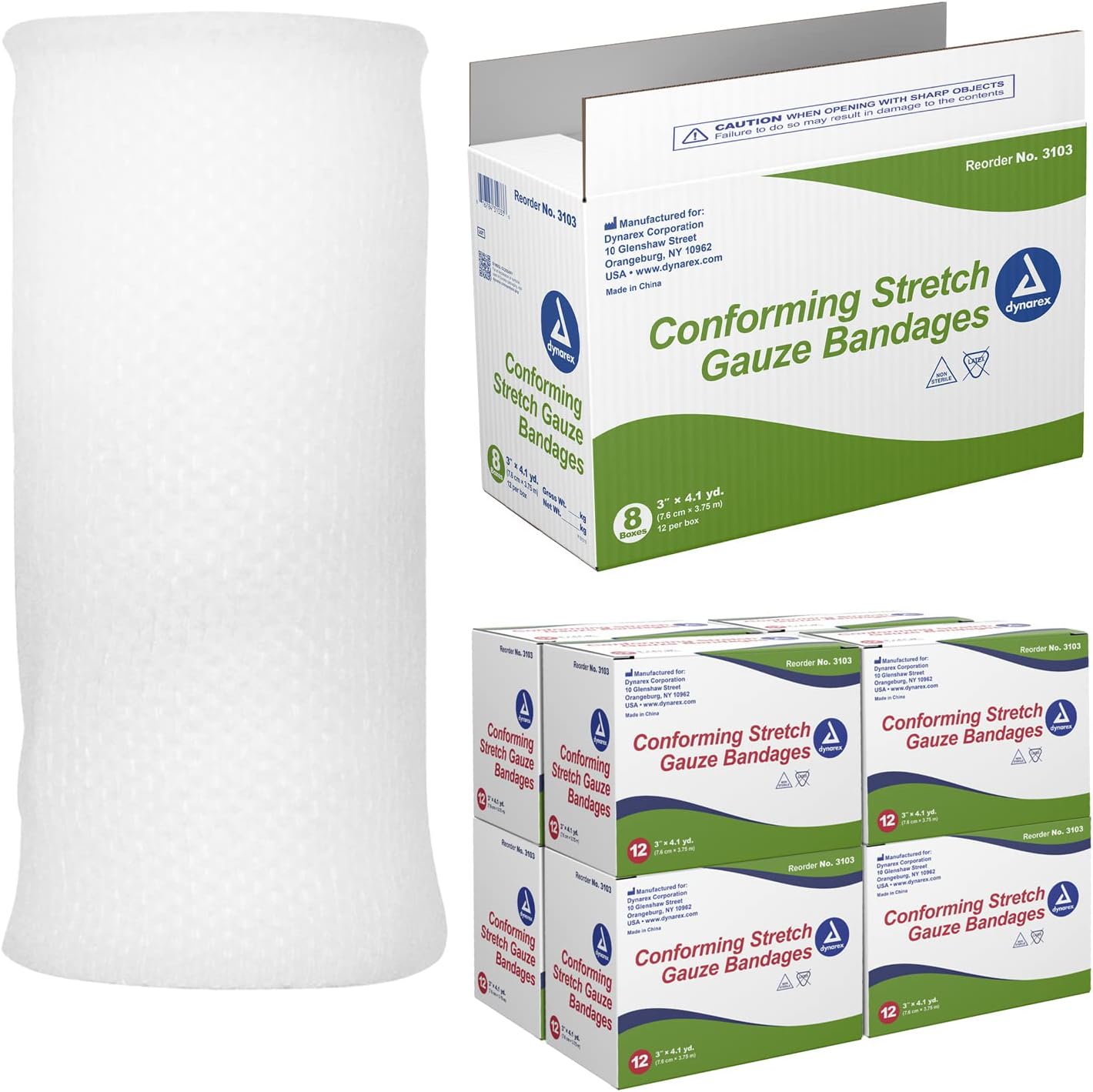 Conforming Bandage Dynarex 3 Inch X 4-1/10 Yard 1-Ply NonSterile 12 per Pack, Packaging Type- Case