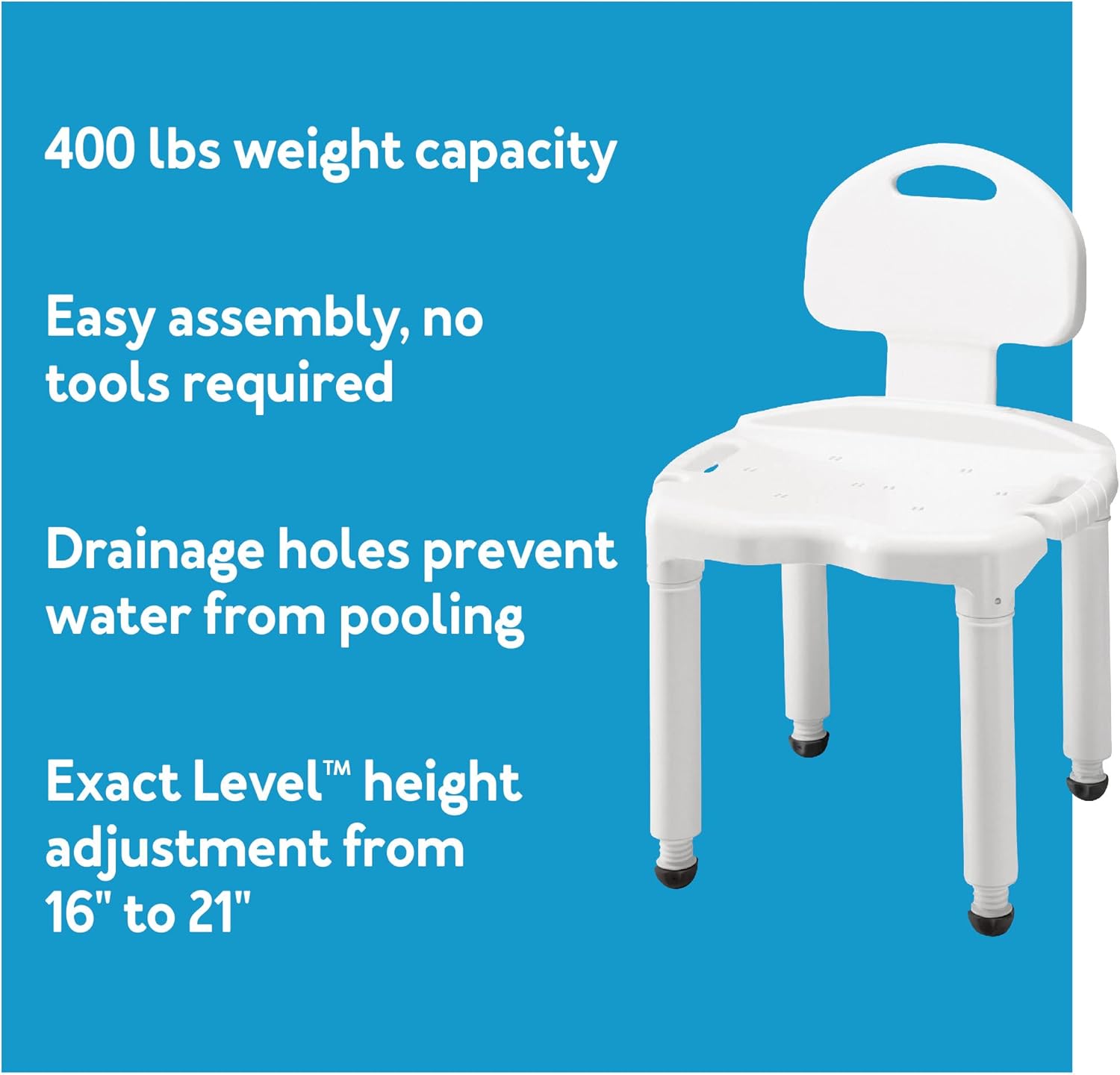 Bath Bench Carex Without Arms Plastic Frame With Backrest 21 Inch Seat Width 400 lbs. Weight Capacity