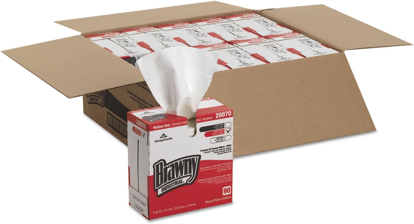 Task Wipe Brawny Industrial Medium Duty White NonSterile Double Re-Creped 9-1/4 X 16-3/10 Inch Disposable,  Packaging Type- Case